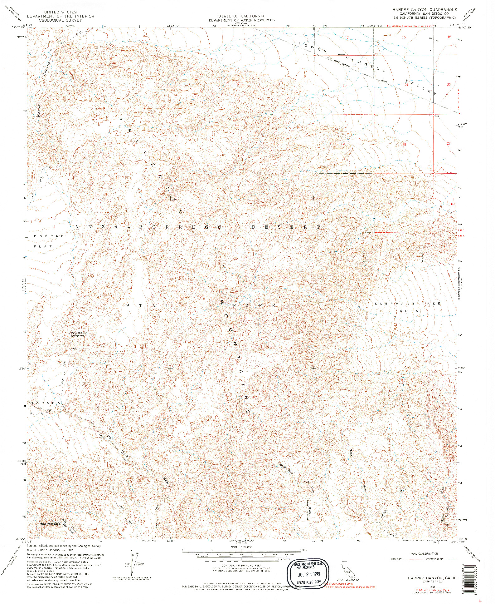 USGS 1:24000-SCALE QUADRANGLE FOR HARPER CANYON, CA 1959