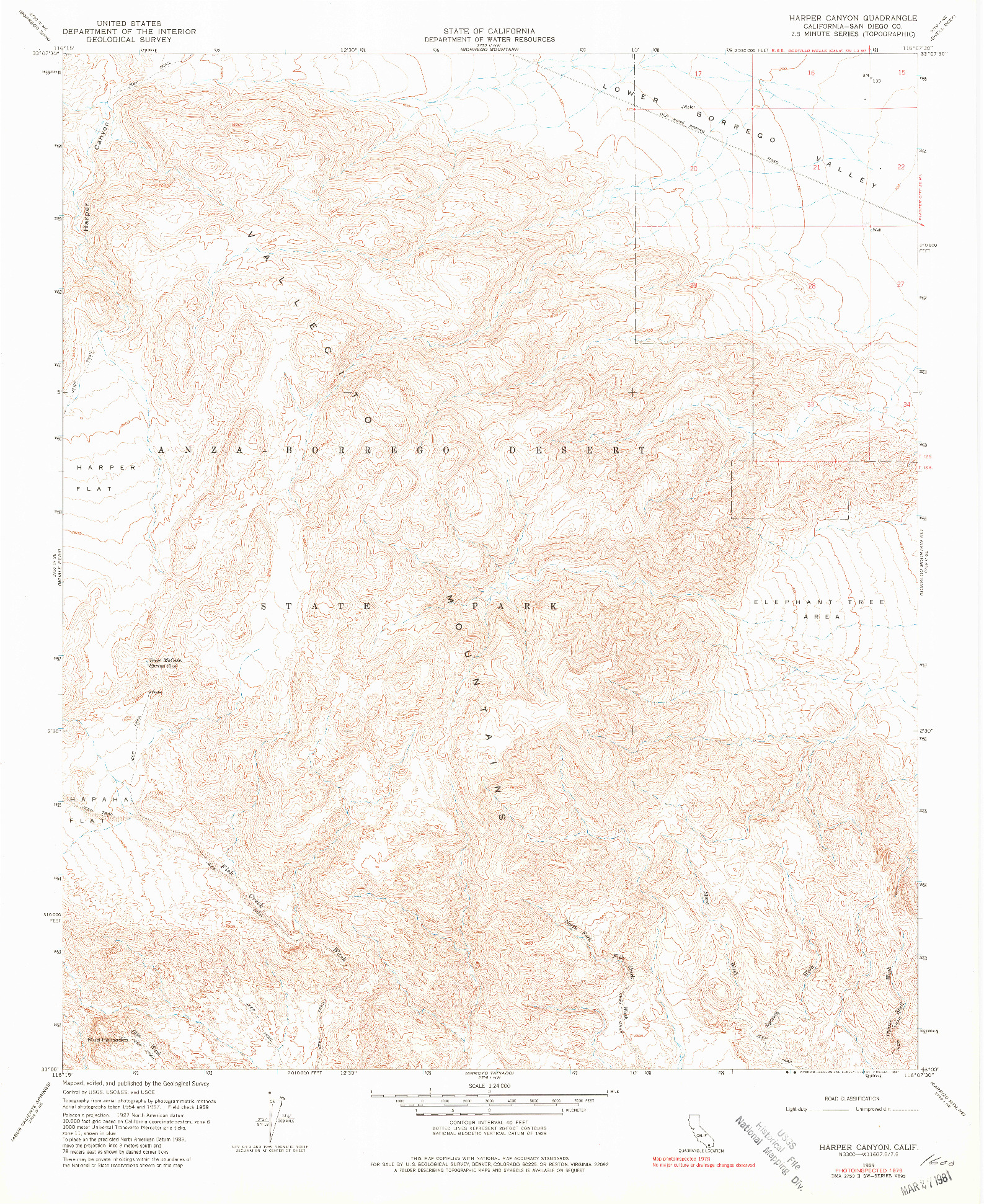 USGS 1:24000-SCALE QUADRANGLE FOR HARPER CANYON, CA 1959