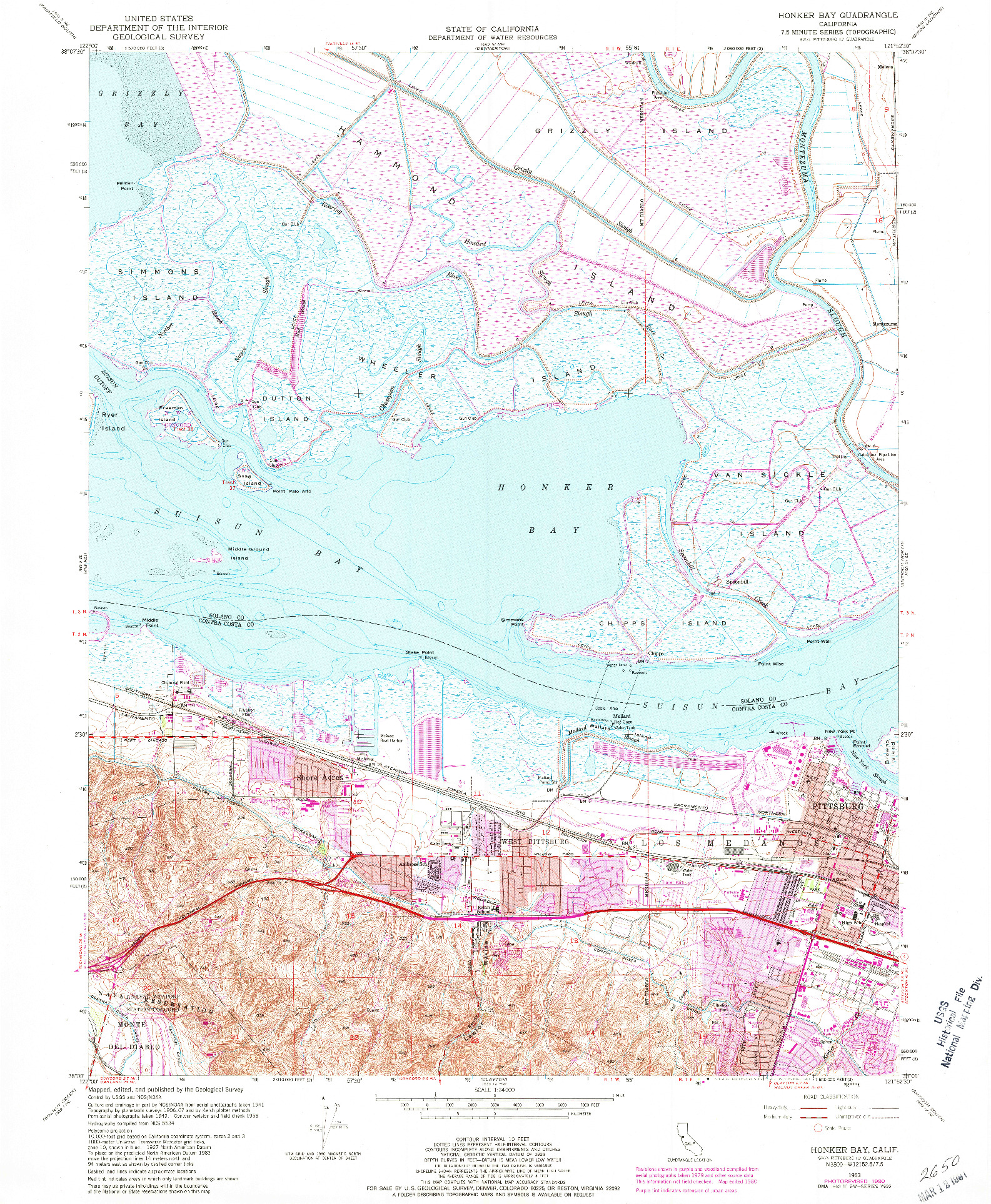 USGS 1:24000-SCALE QUADRANGLE FOR HONKER BAY, CA 1953