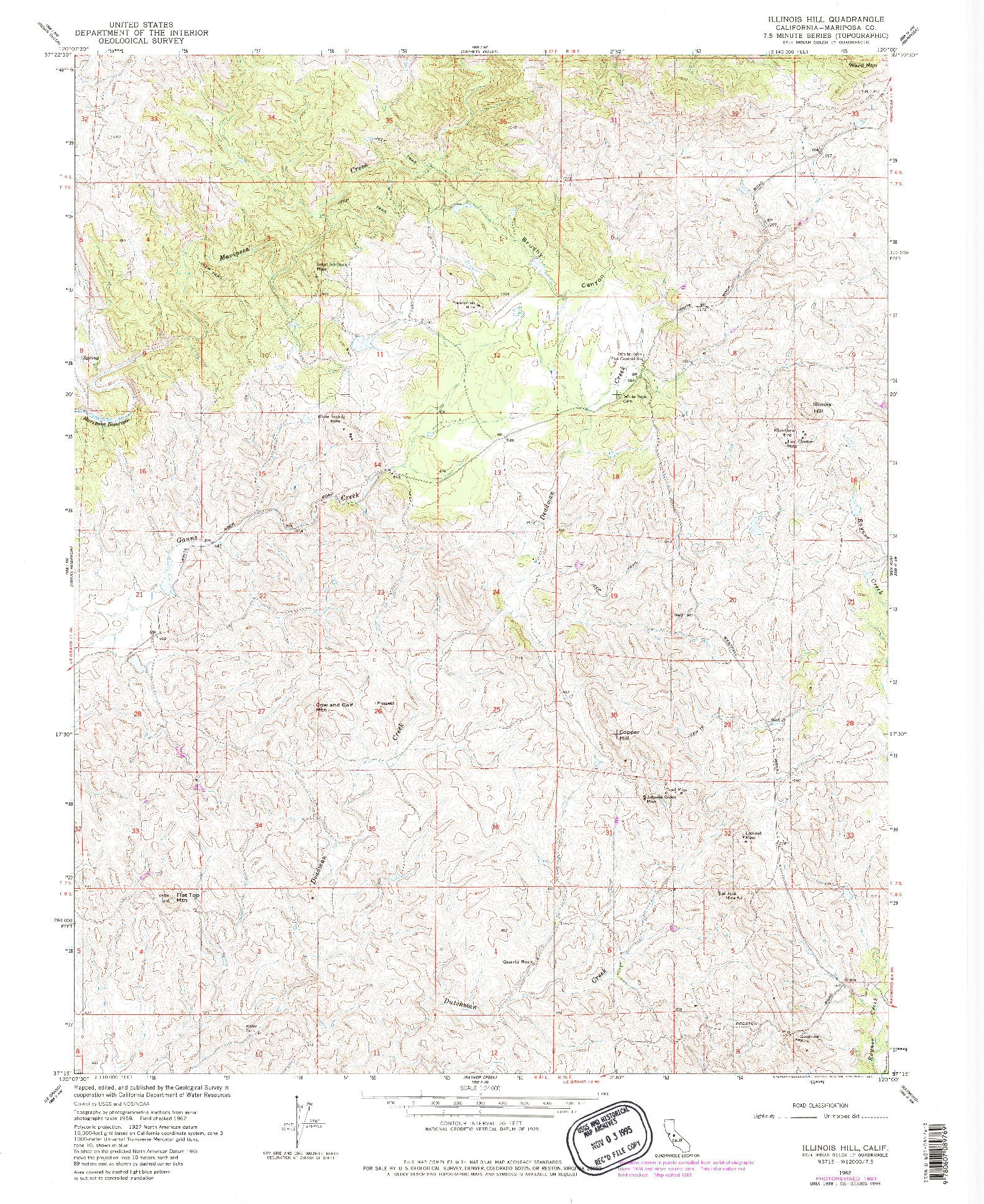 USGS 1:24000-SCALE QUADRANGLE FOR ILLINOIS HILL, CA 1962