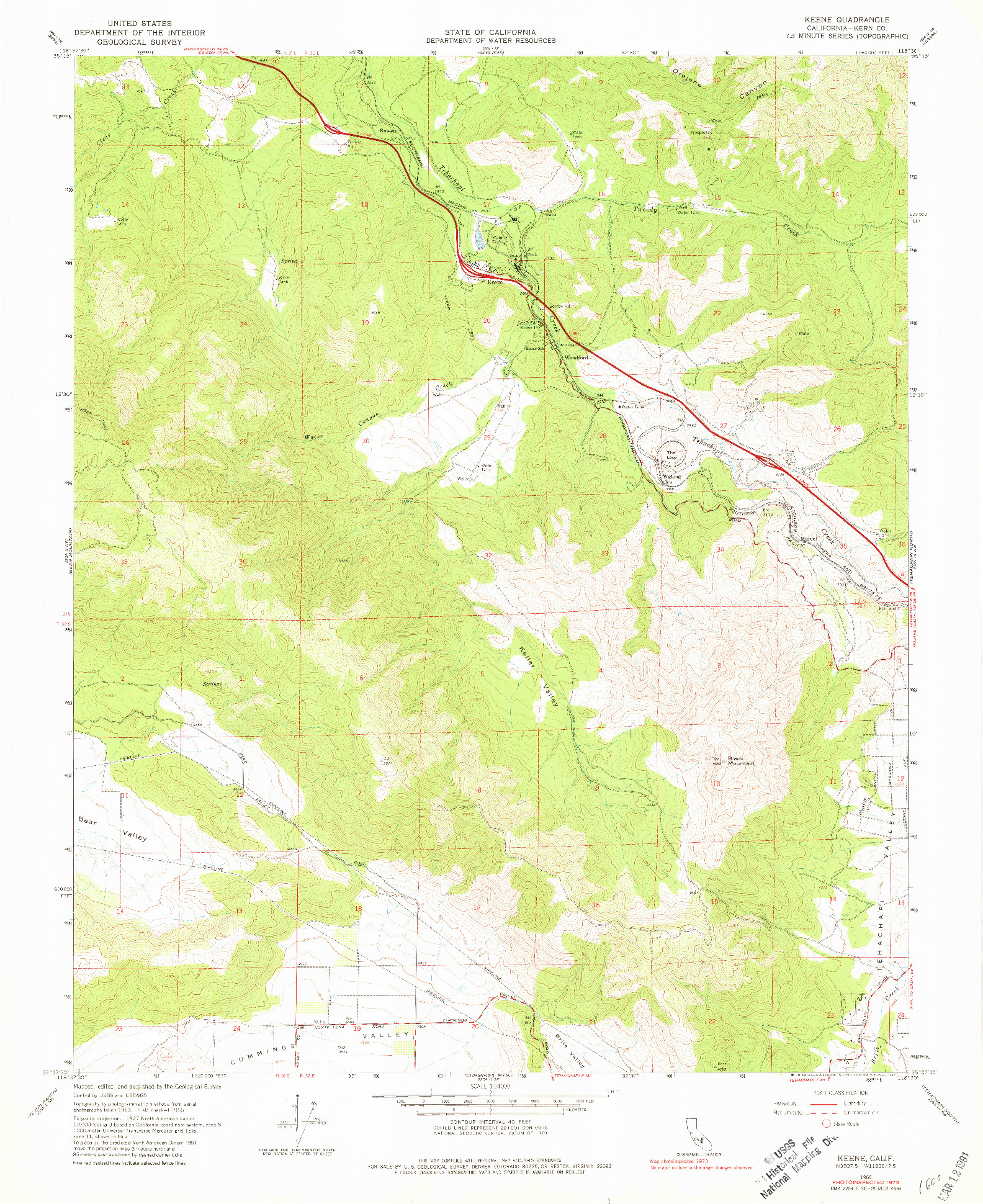 USGS 1:24000-SCALE QUADRANGLE FOR KEENE, CA 1966