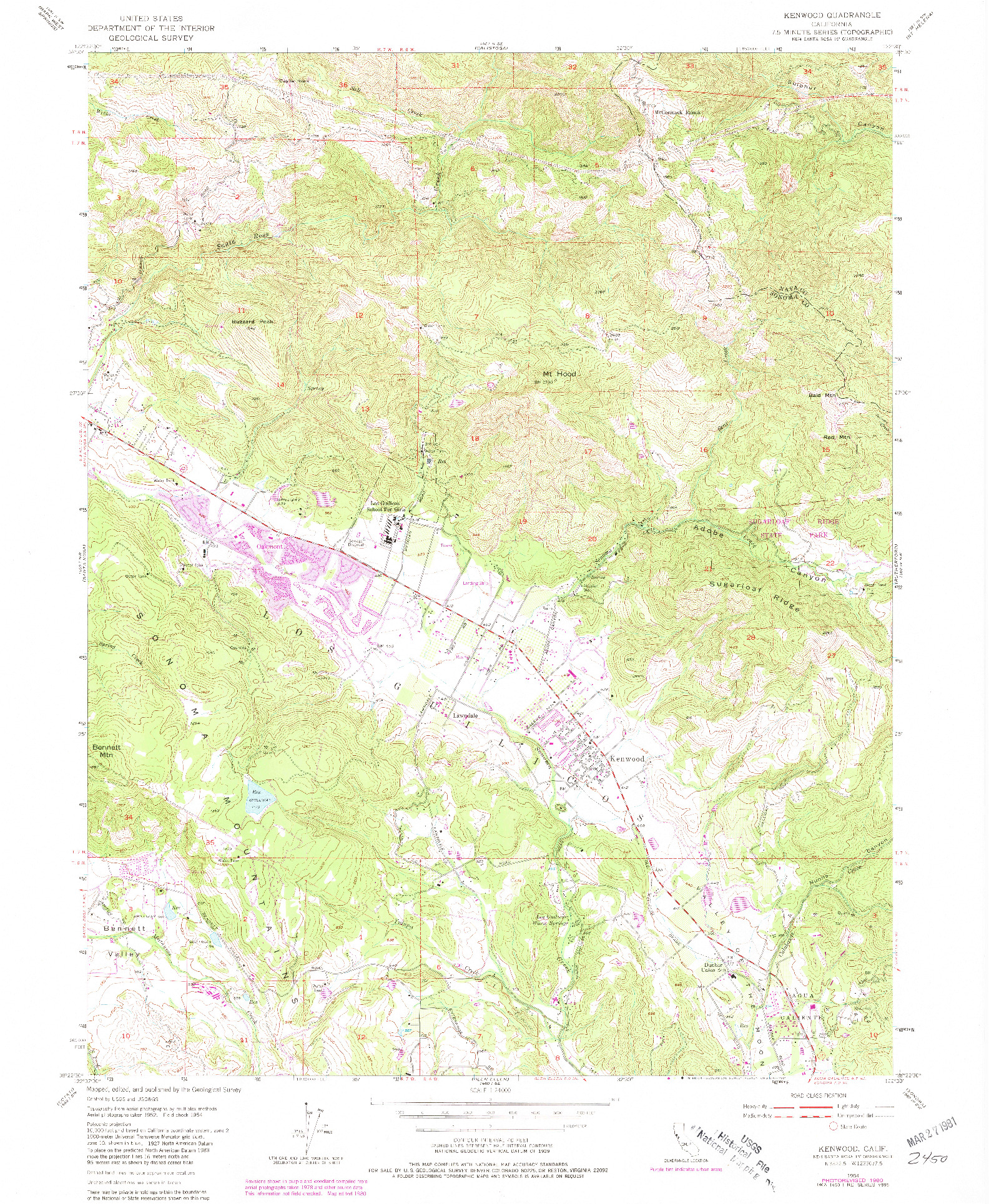 USGS 1:24000-SCALE QUADRANGLE FOR KENWOOD, CA 1954