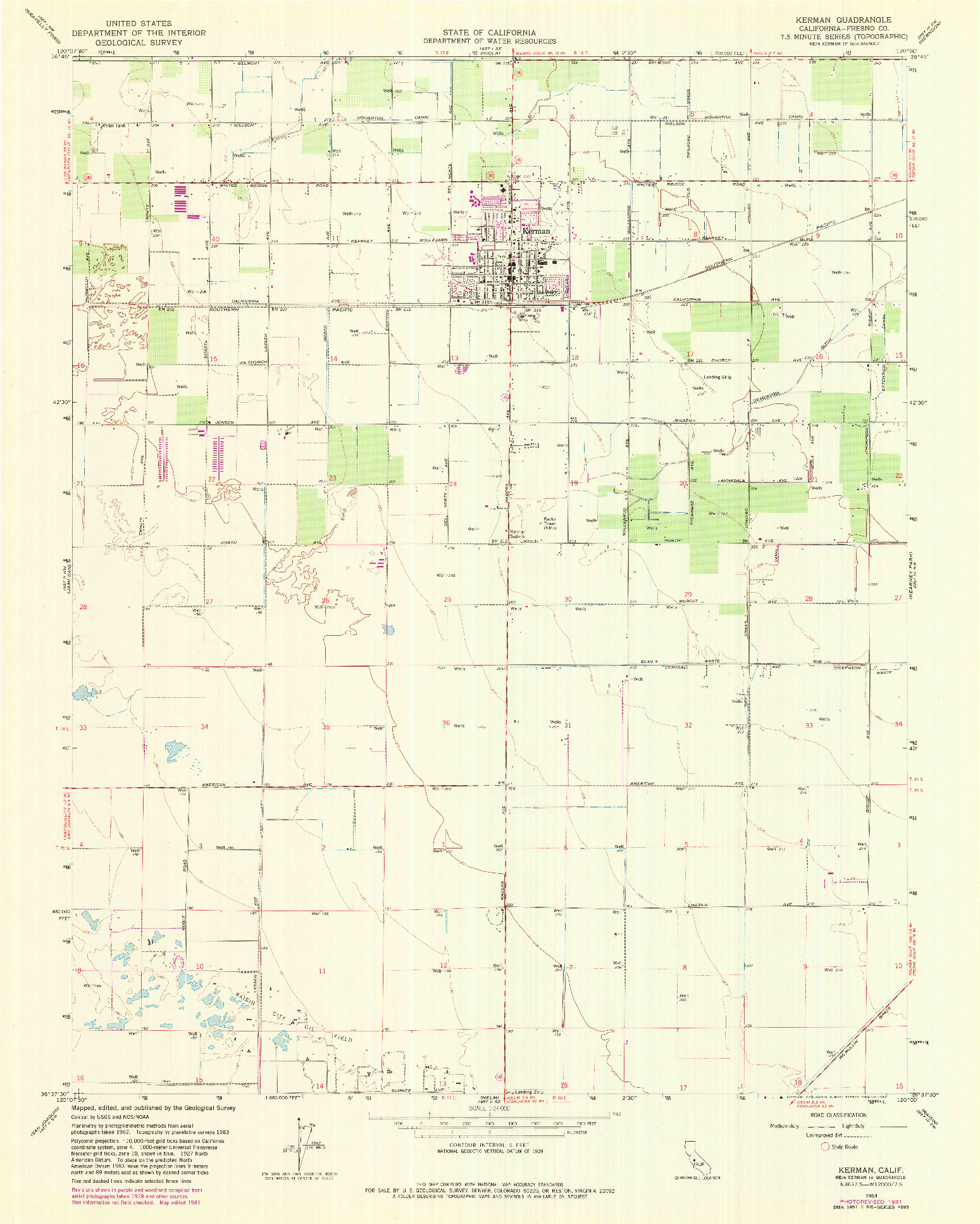 USGS 1:24000-SCALE QUADRANGLE FOR KERMAN, CA 1963