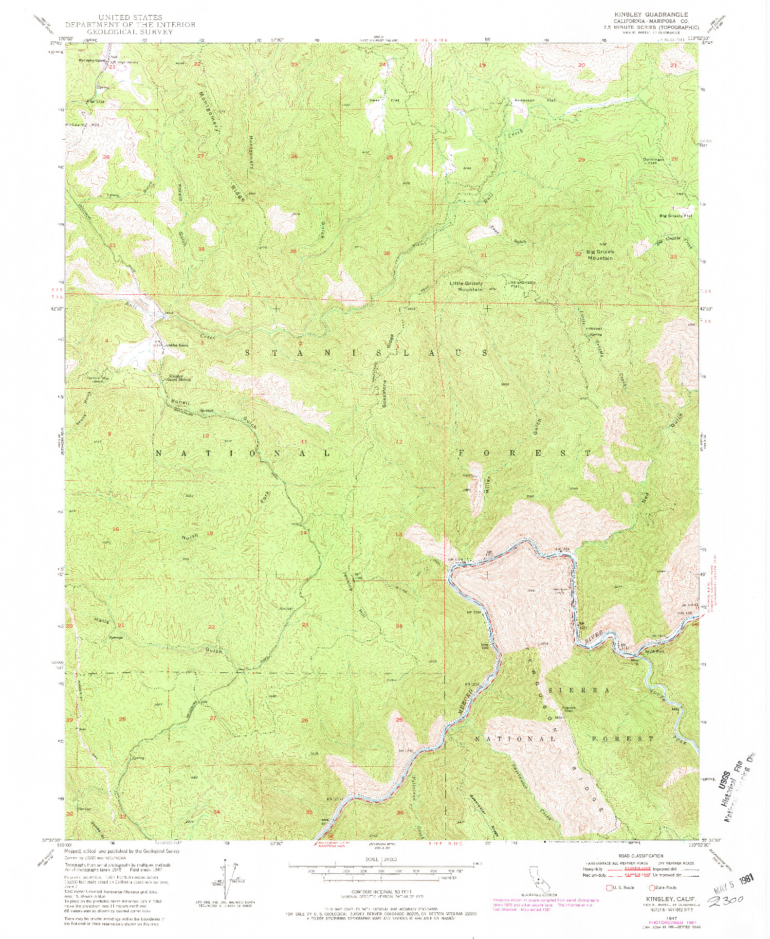 USGS 1:24000-SCALE QUADRANGLE FOR KINSLEY, CA 1947