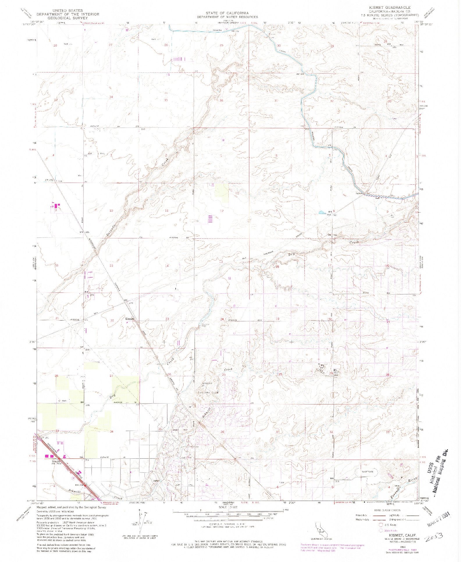 USGS 1:24000-SCALE QUADRANGLE FOR KISMET, CA 1961