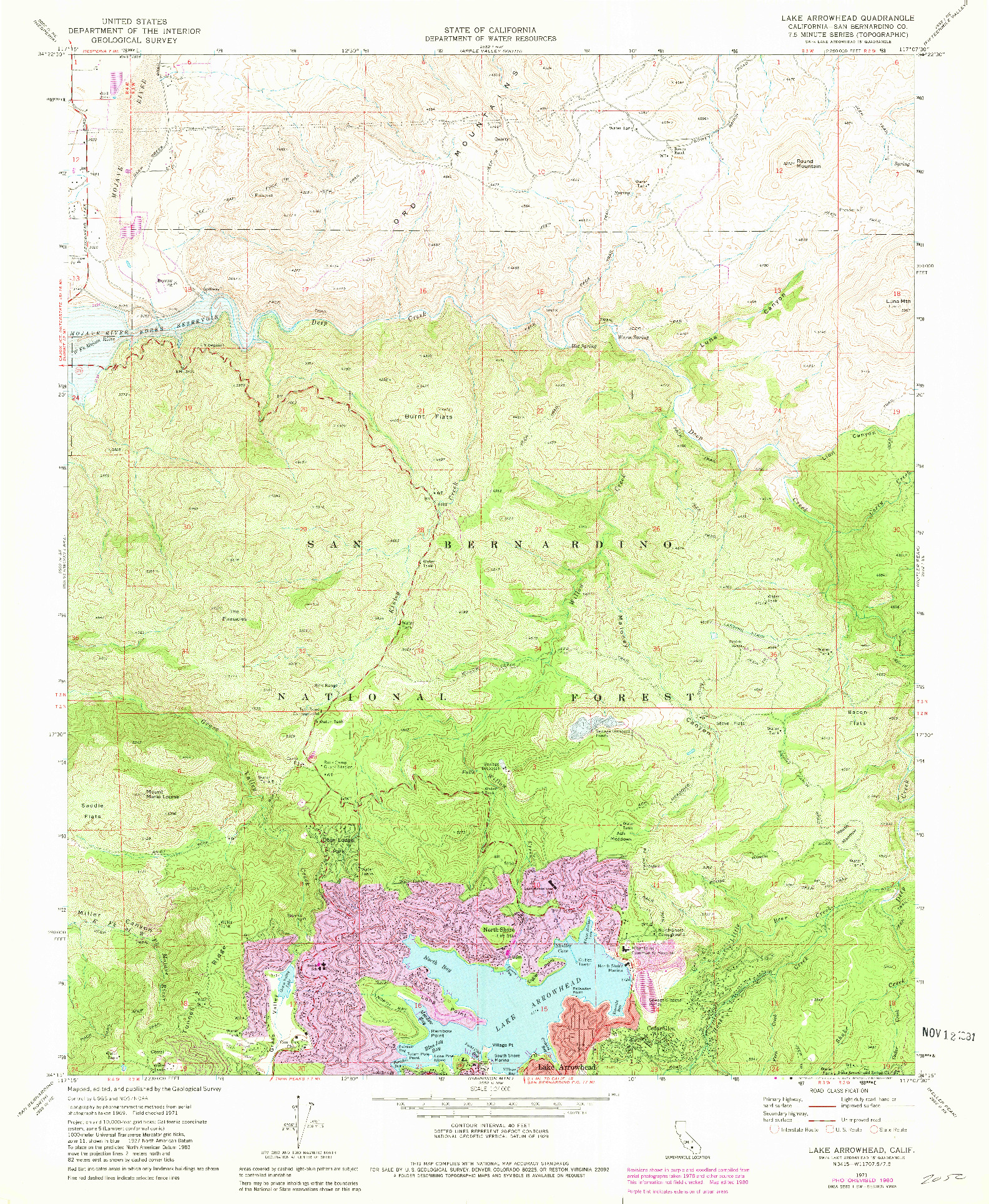 USGS 1:24000-SCALE QUADRANGLE FOR LAKE ARROWHEAD, CA 1971
