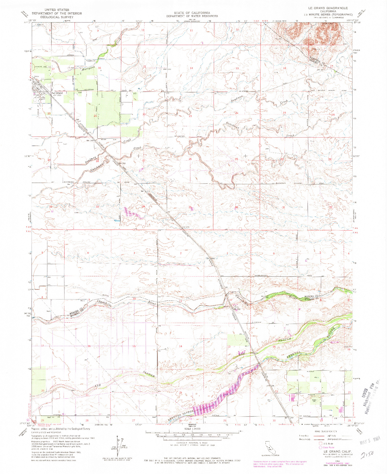 USGS 1:24000-SCALE QUADRANGLE FOR LE GRAND, CA 1961