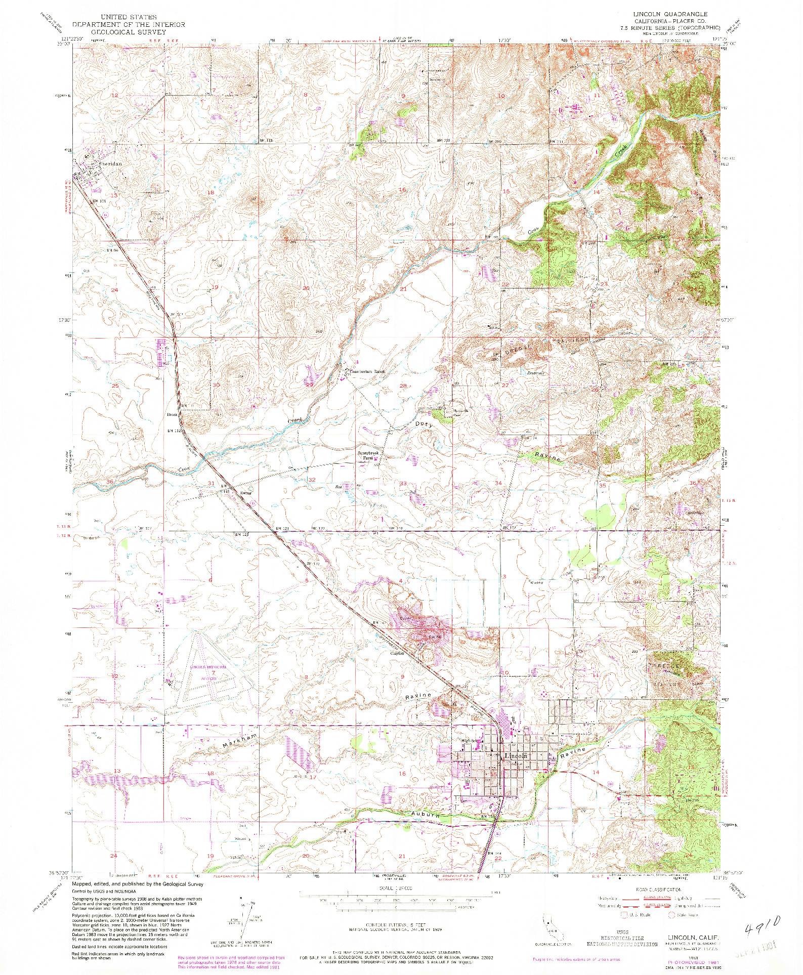 USGS 1:24000-SCALE QUADRANGLE FOR LINCOLN, CA 1953