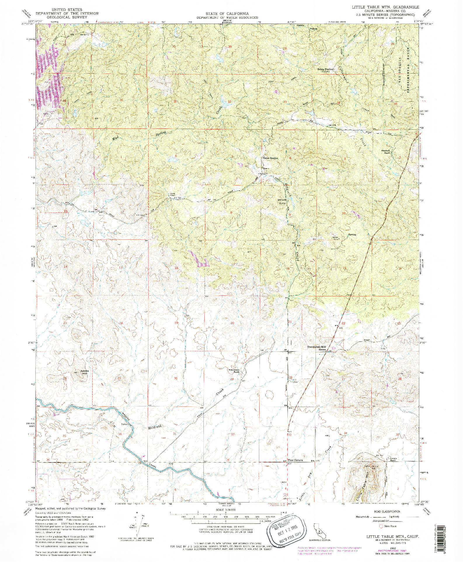 USGS 1:24000-SCALE QUADRANGLE FOR LITTLE TABLE MOUNTAIN, CA 1962