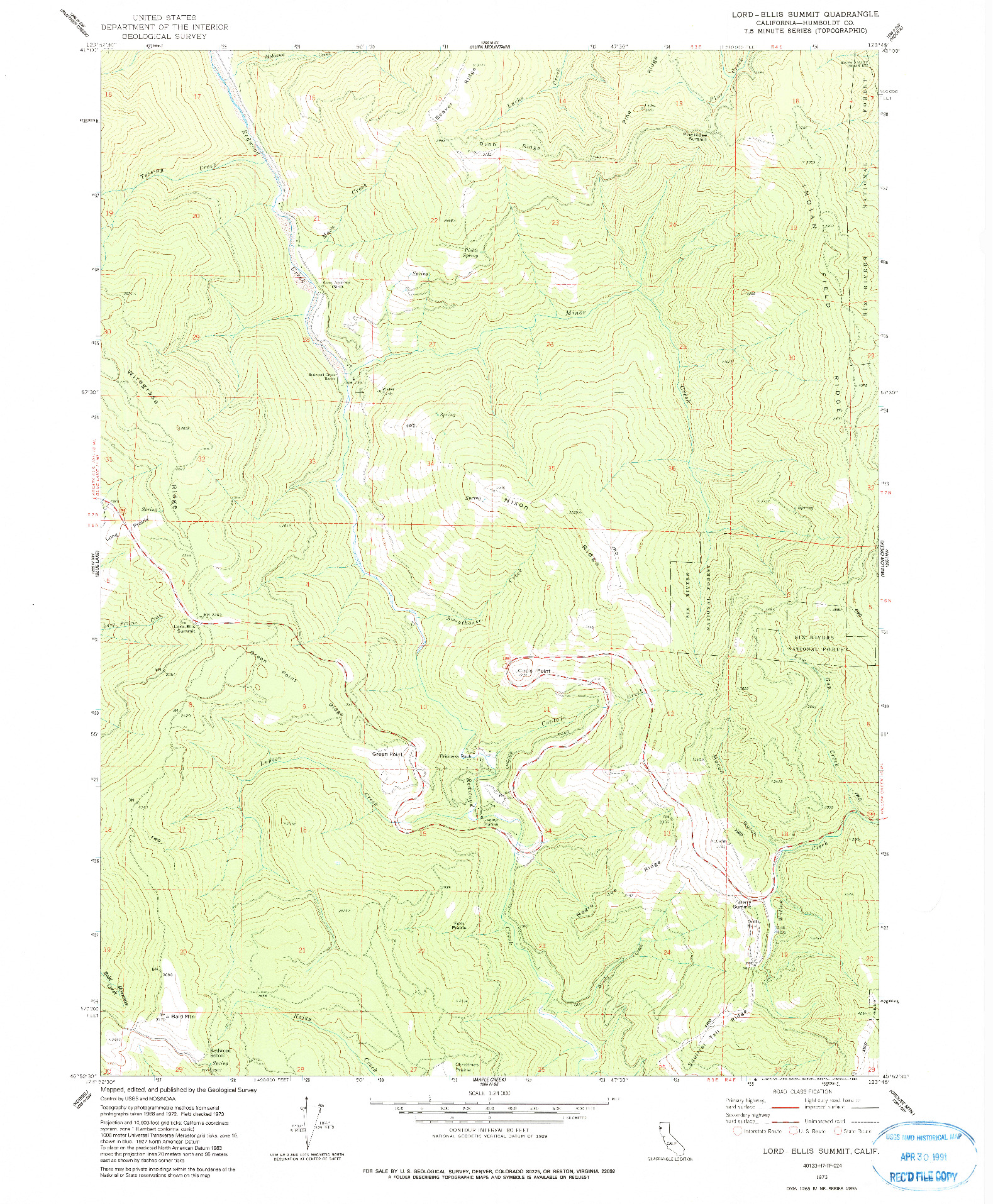 USGS 1:24000-SCALE QUADRANGLE FOR LORD-ELLIS SUMMIT, CA 1973