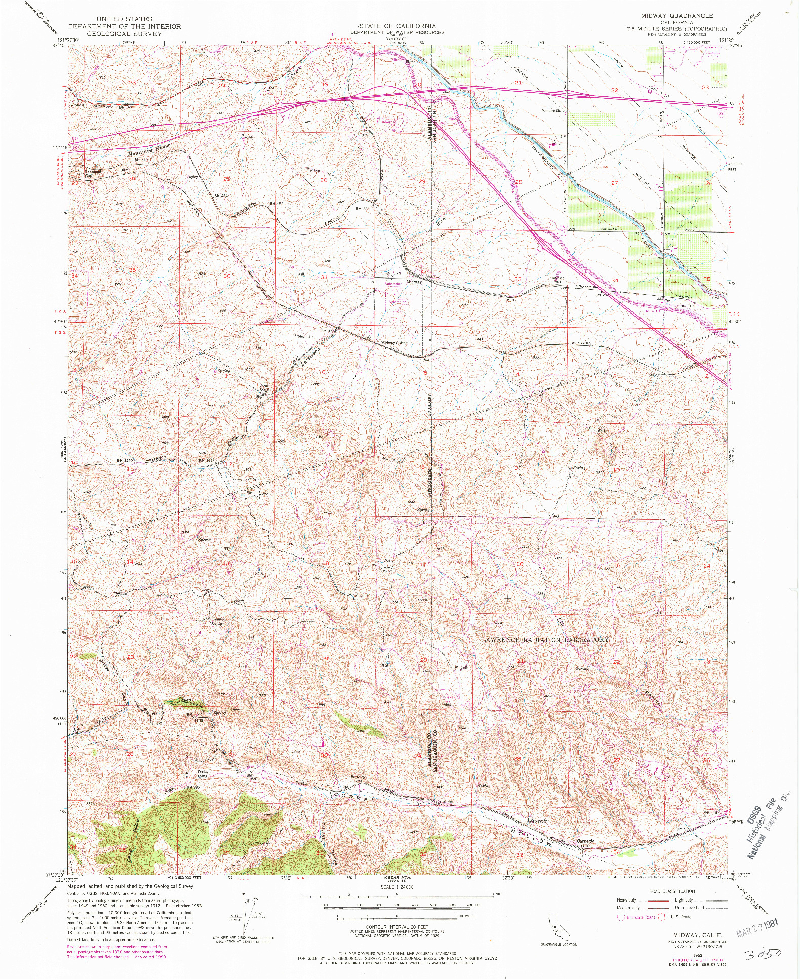 USGS 1:24000-SCALE QUADRANGLE FOR MIDWAY, CA 1953