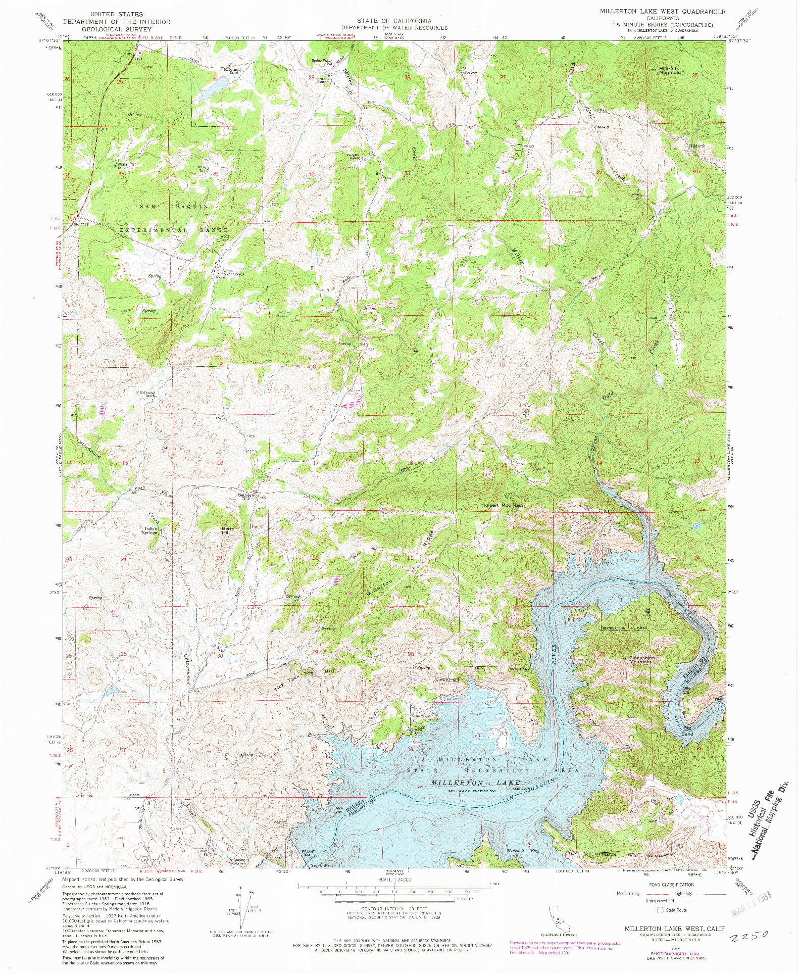 USGS 1:24000-SCALE QUADRANGLE FOR MILLERTON LAKE WEST, CA 1965