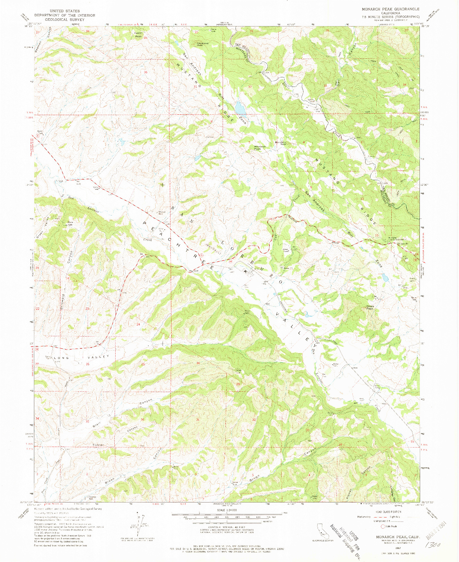 USGS 1:24000-SCALE QUADRANGLE FOR MONARCH PEAK, CA 1967
