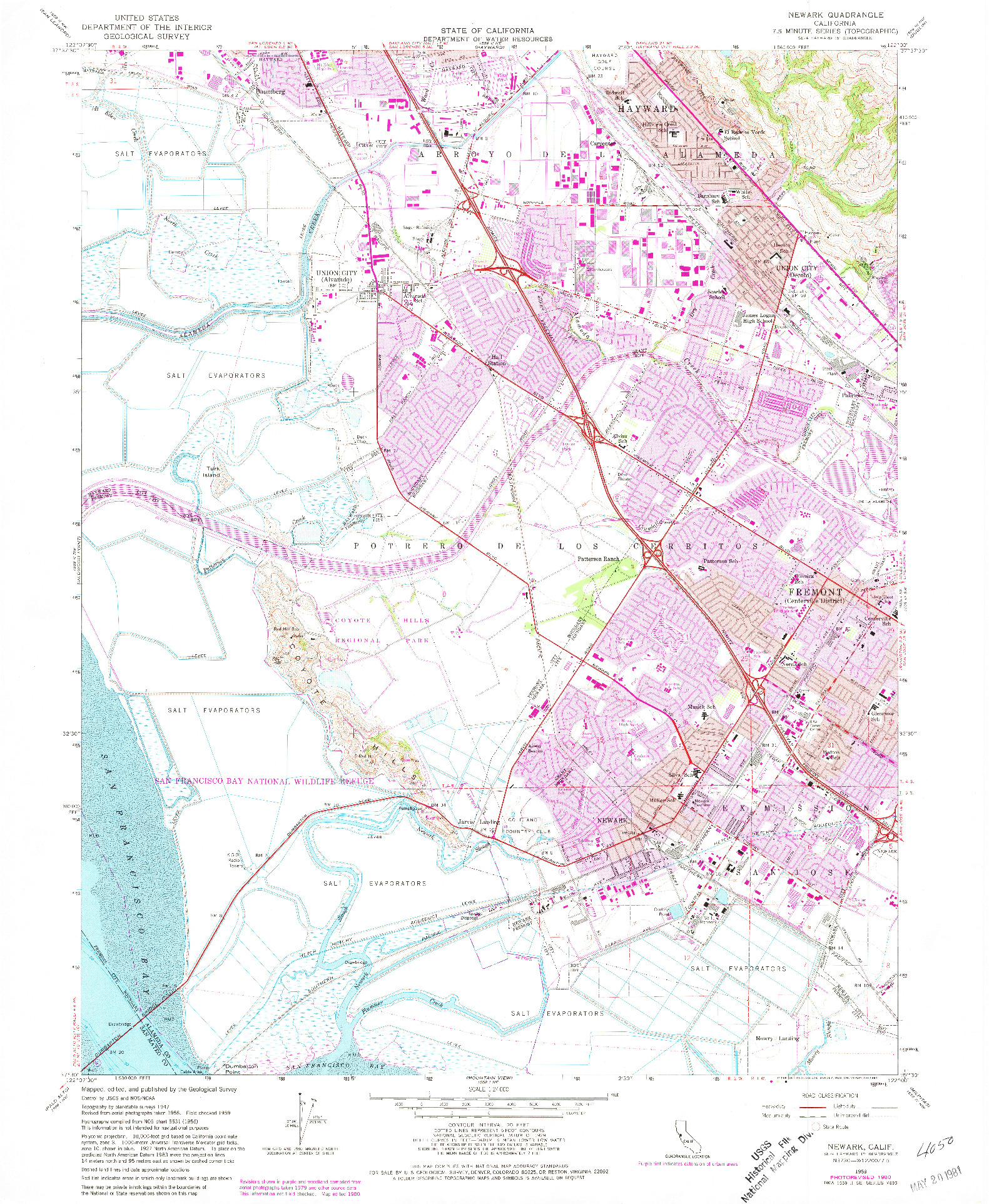 USGS 1:24000-SCALE QUADRANGLE FOR NEWARK, CA 1959