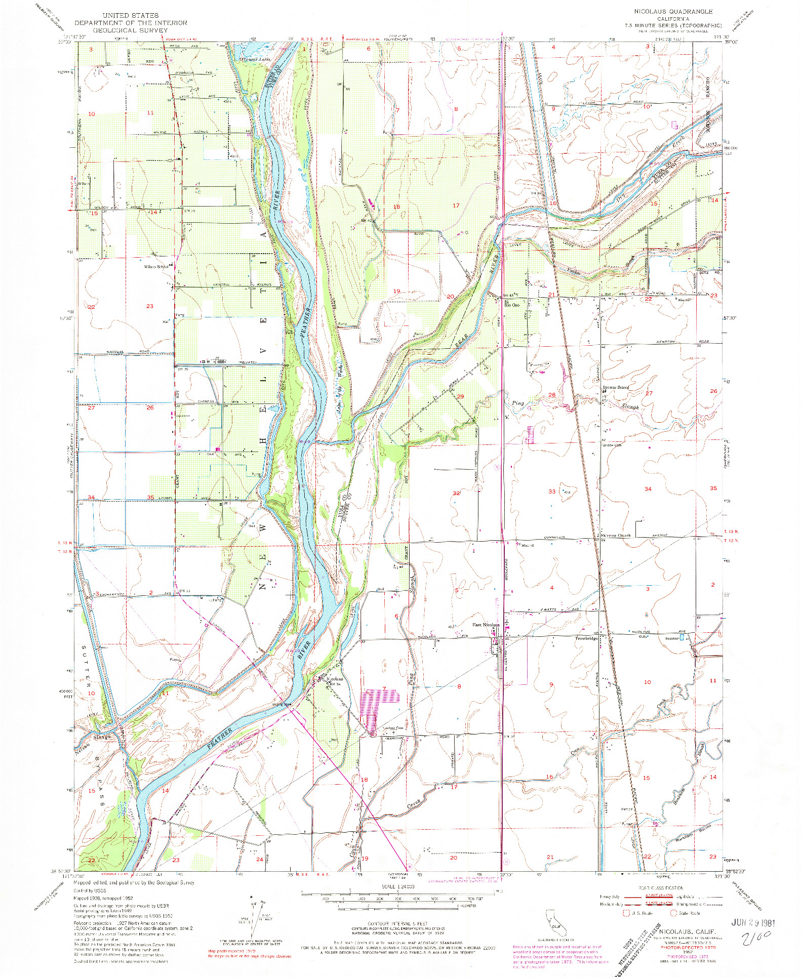USGS 1:24000-SCALE QUADRANGLE FOR NICOLAUS, CA 1952