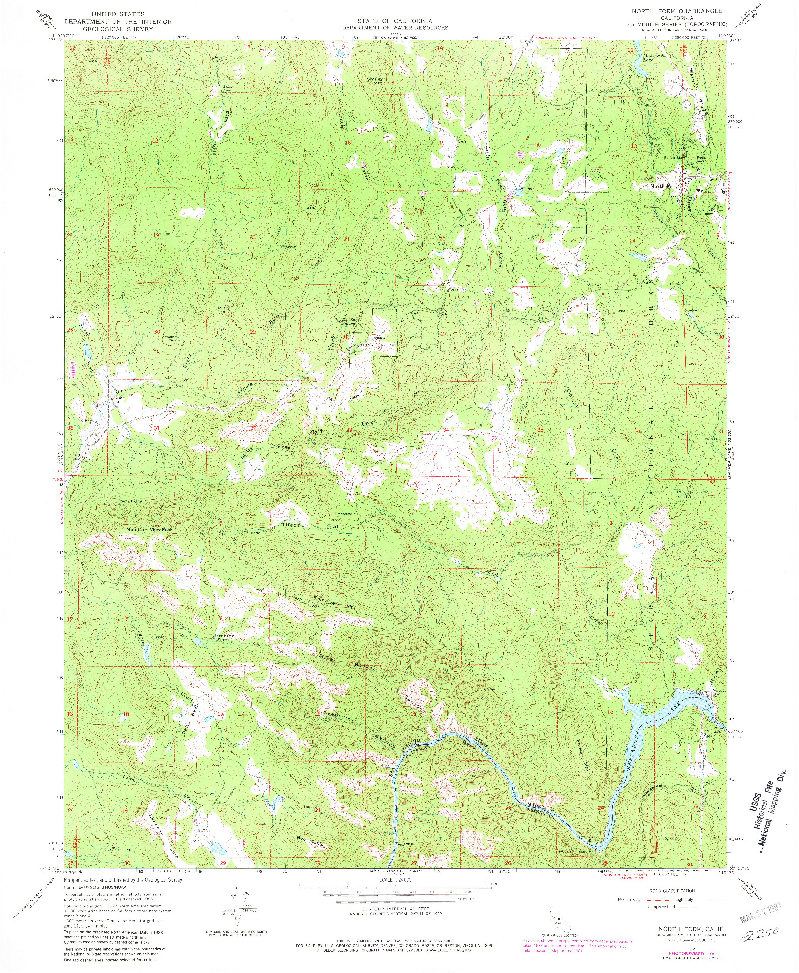 USGS 1:24000-SCALE QUADRANGLE FOR NORTH FORK, CA 1965