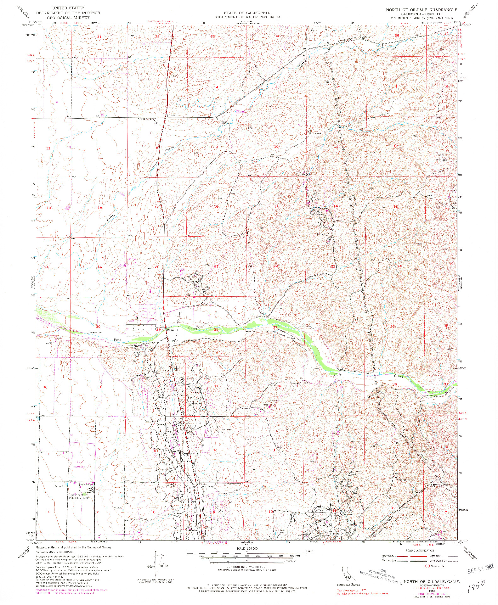 USGS 1:24000-SCALE QUADRANGLE FOR NORTH OF OILDALE, CA 1954