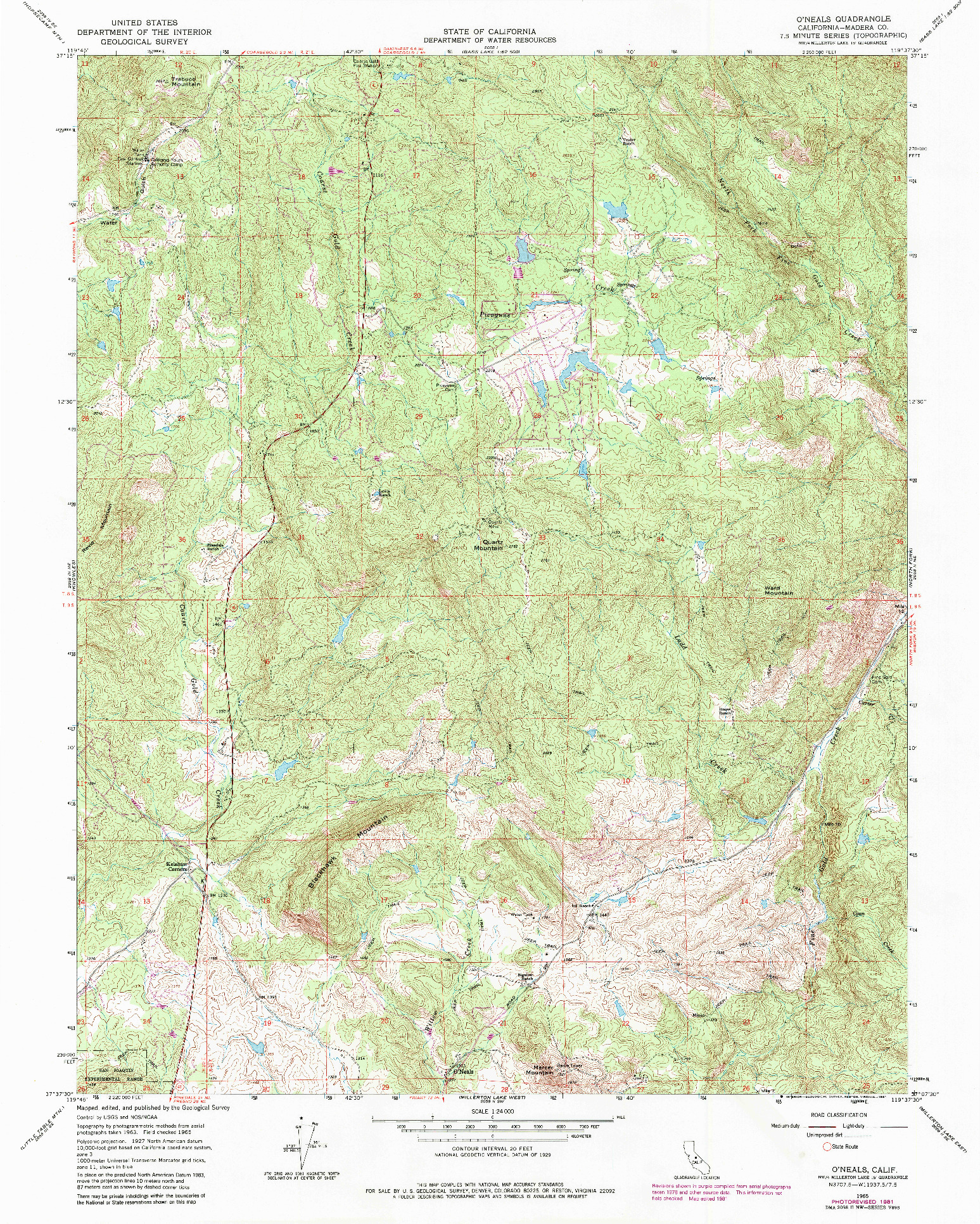 USGS 1:24000-SCALE QUADRANGLE FOR O'NEALS, CA 1965