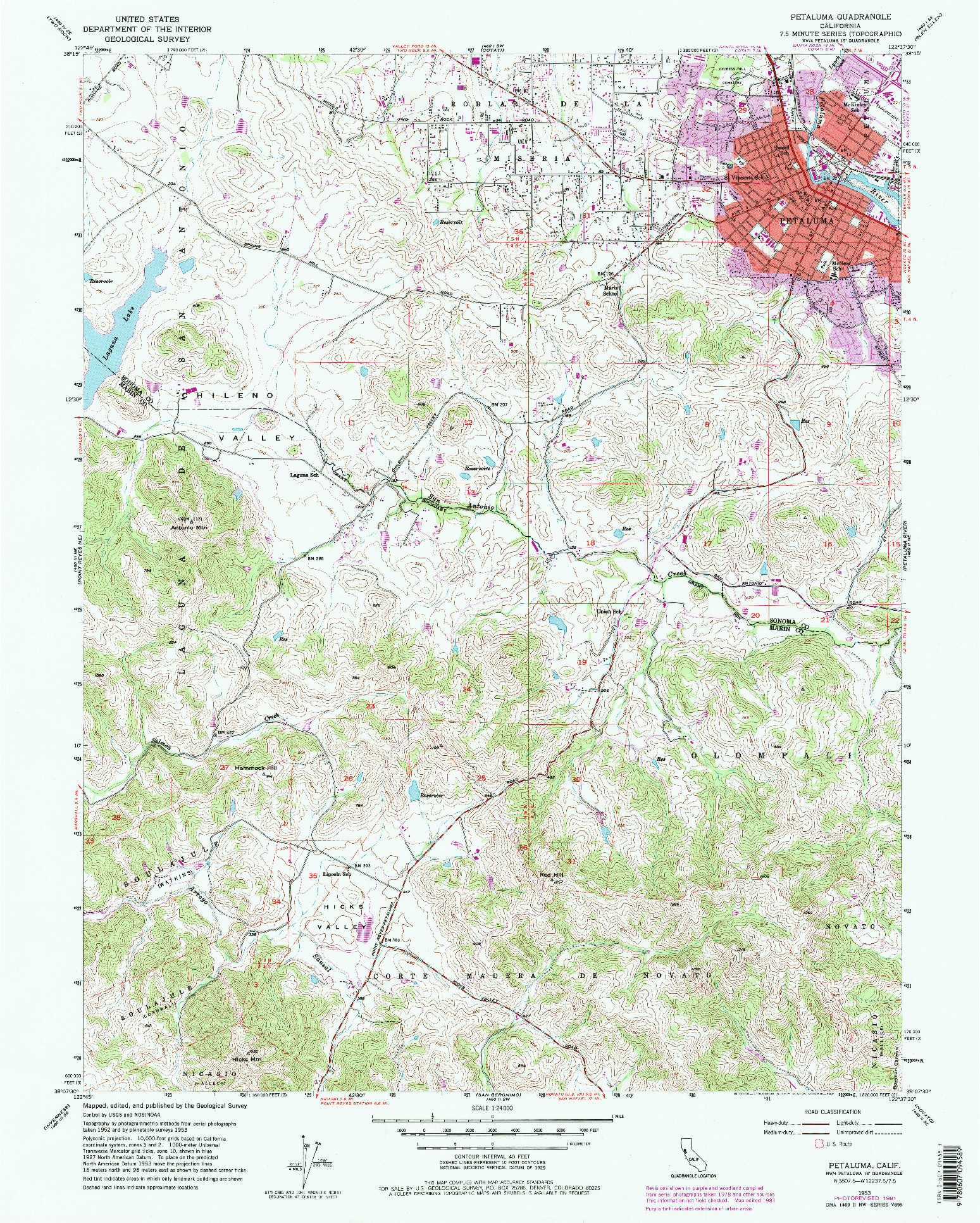 USGS 1:24000-SCALE QUADRANGLE FOR PETALUMA, CA 1953