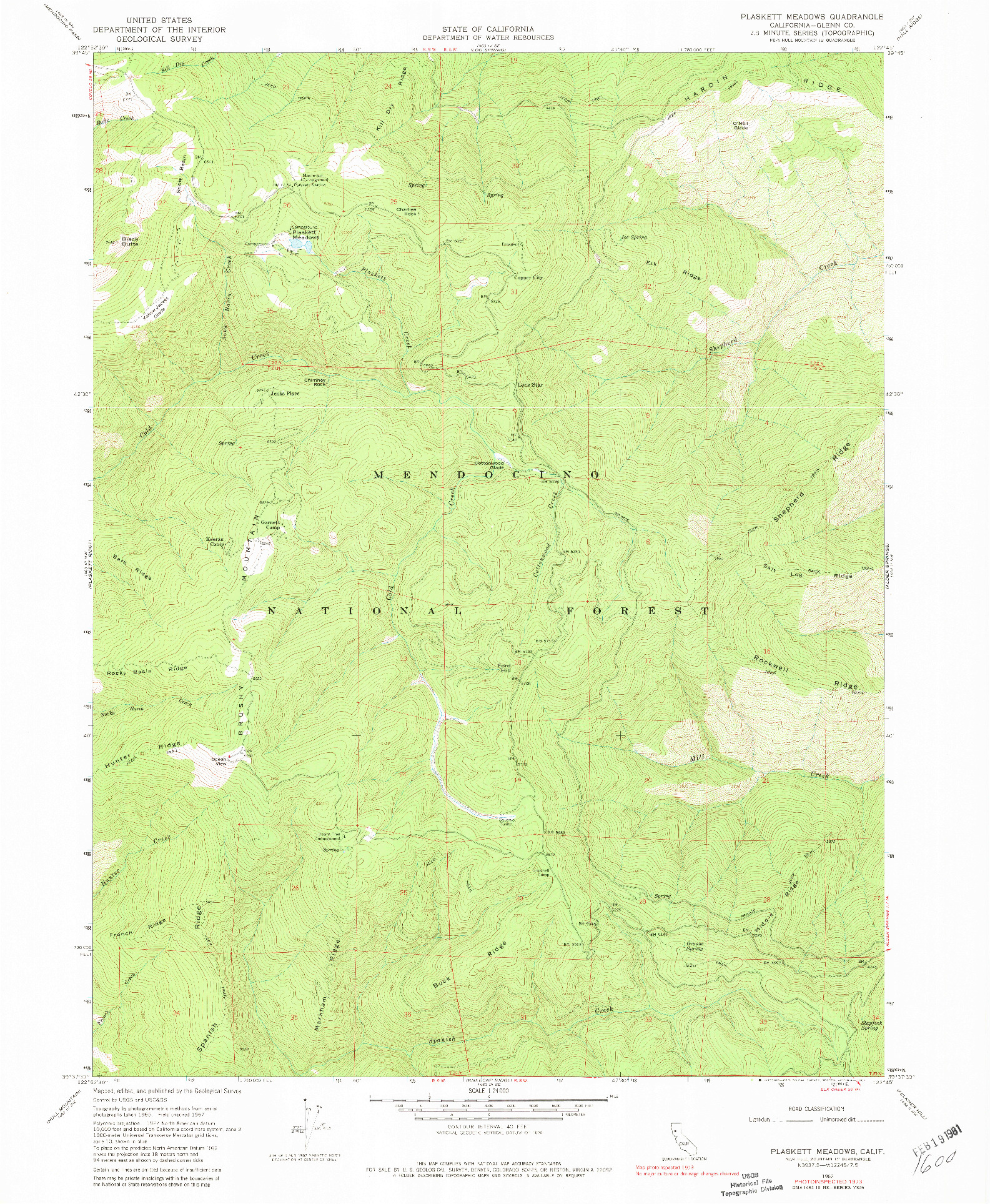 USGS 1:24000-SCALE QUADRANGLE FOR PLASKETT MEADOWS, CA 1967