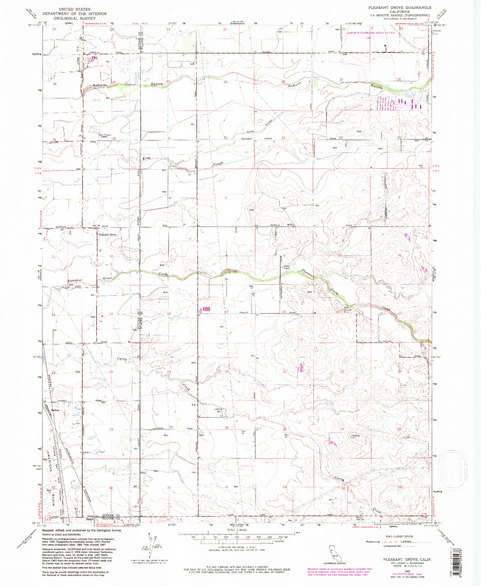 USGS 1:24000-SCALE QUADRANGLE FOR PLEASANT GROVE, CA 1967