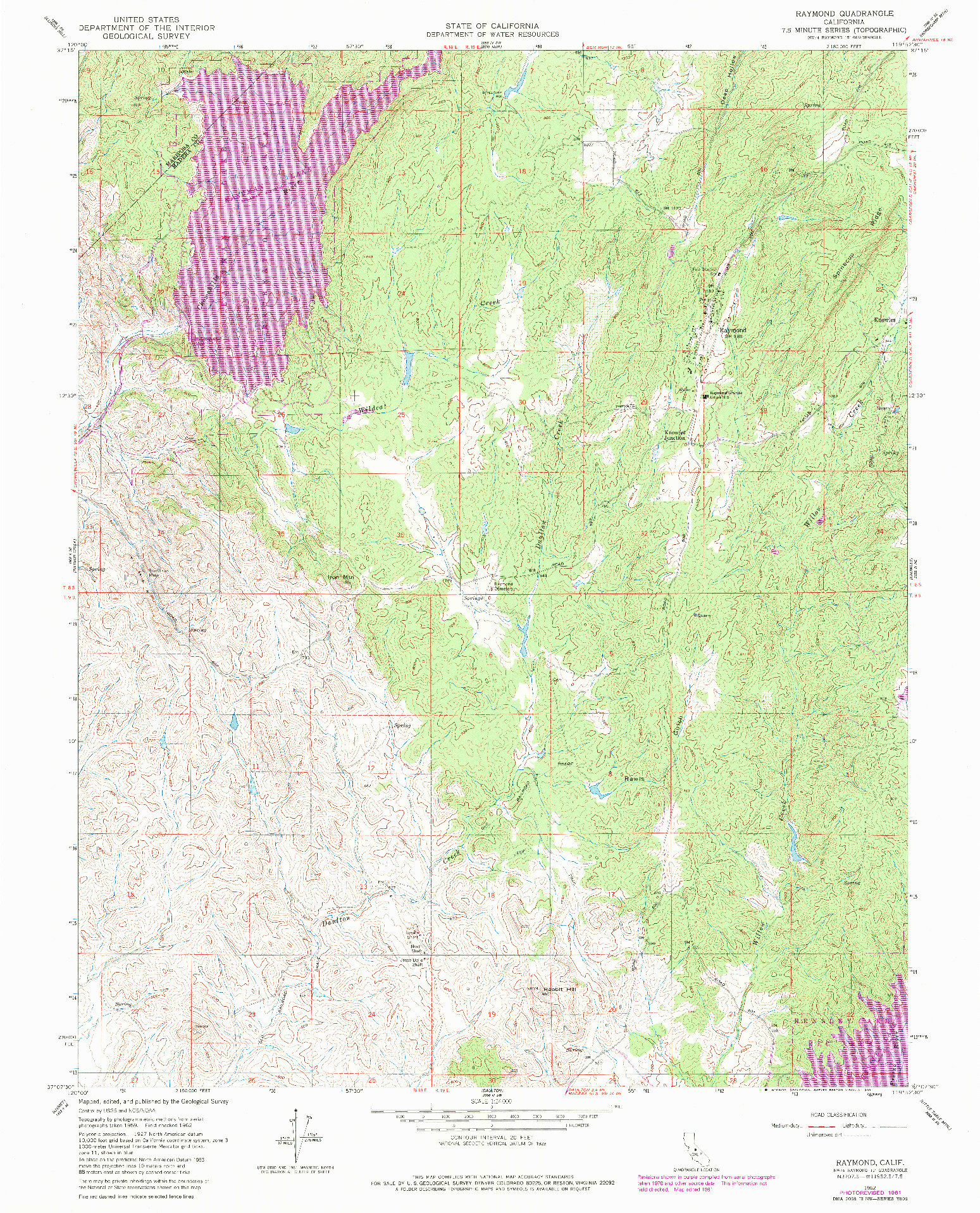 USGS 1:24000-SCALE QUADRANGLE FOR RAYMOND, CA 1962