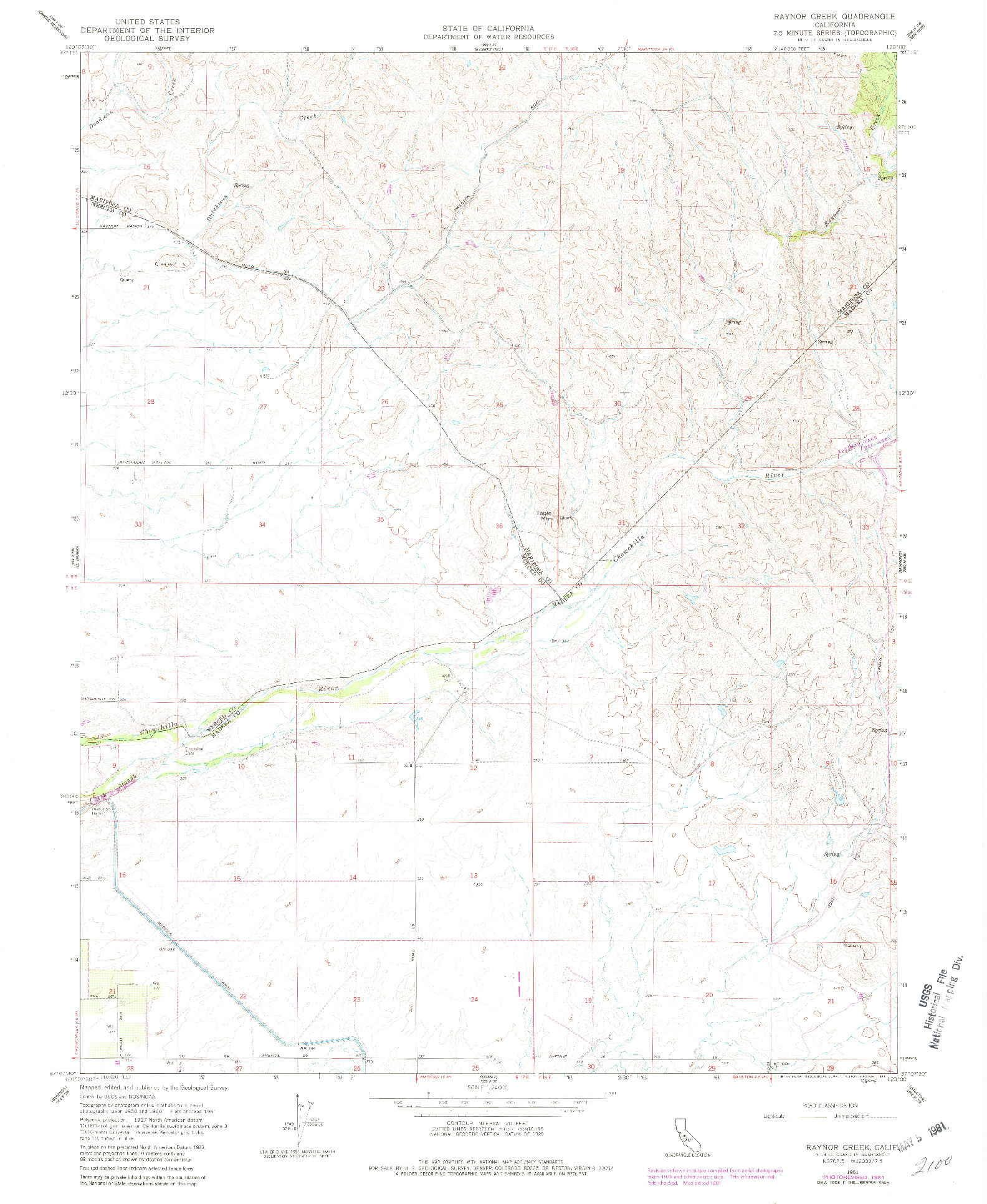 USGS 1:24000-SCALE QUADRANGLE FOR RAYNOR CREEK, CA 1961