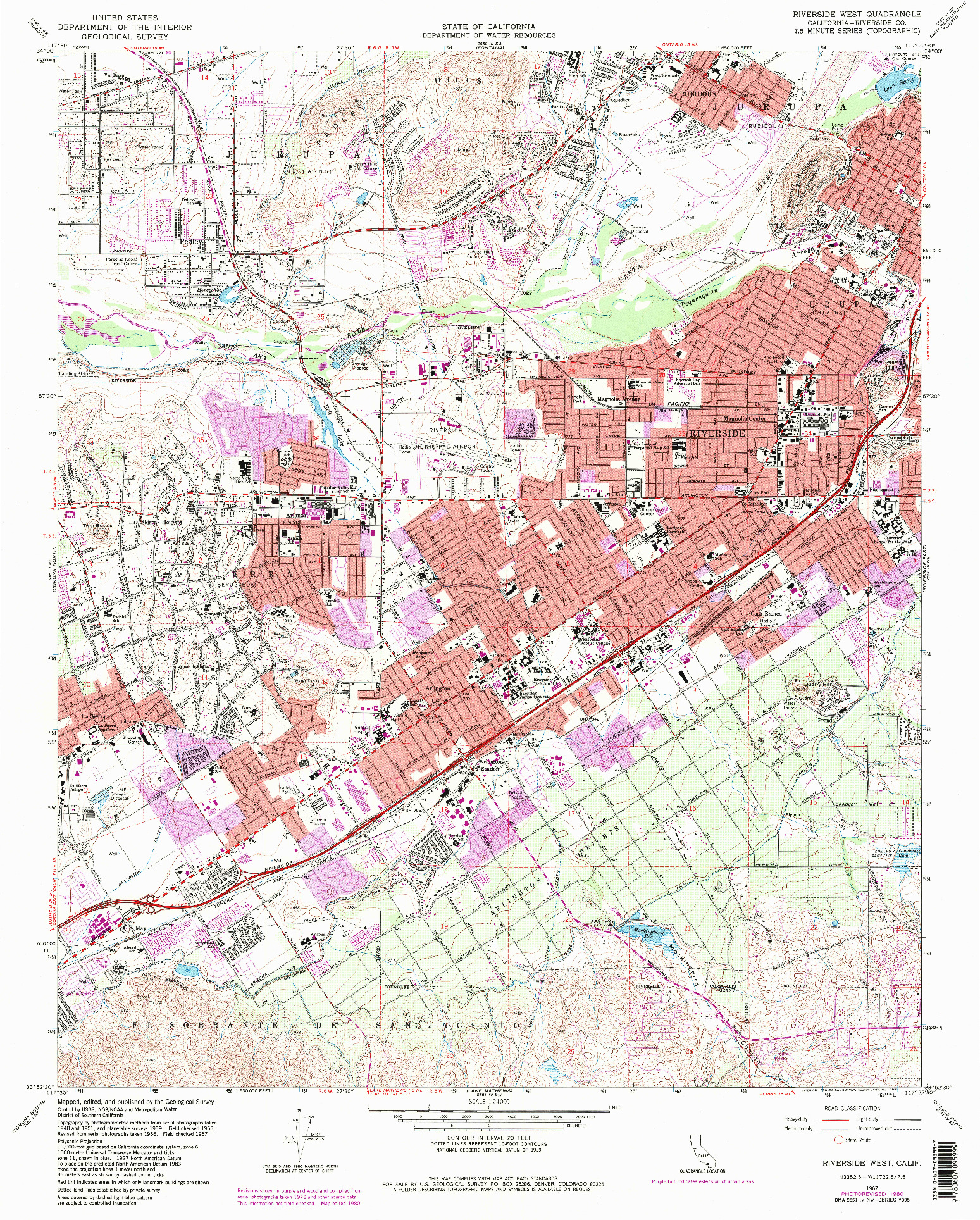 USGS 1:24000-SCALE QUADRANGLE FOR RIVERSIDE WEST, CA 1967