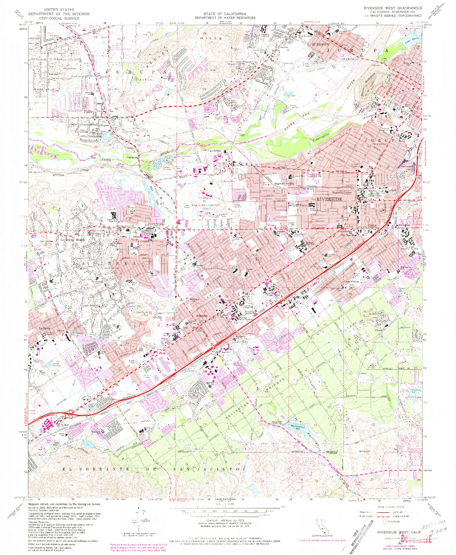 USGS 1:24000-SCALE QUADRANGLE FOR RIVERSIDE WEST, CA 1967