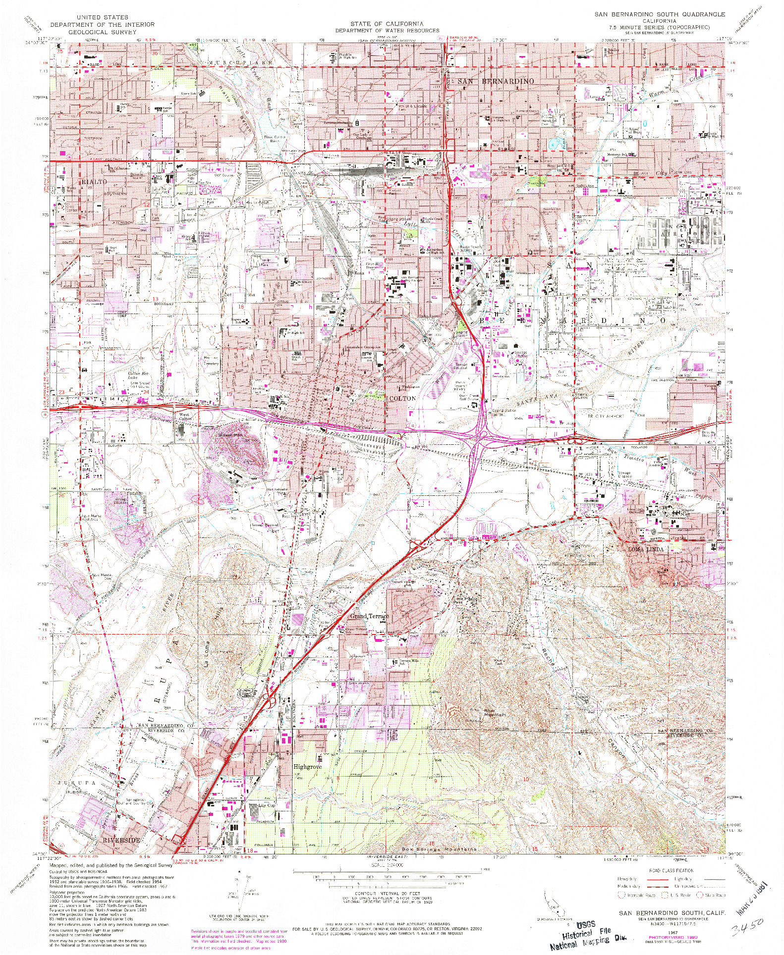 USGS 1:24000-SCALE QUADRANGLE FOR SAN BERNARDINO SOUTH, CA 1967