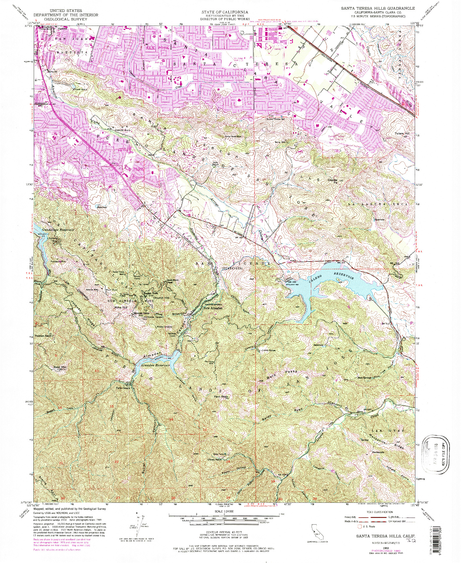 USGS 1:24000-SCALE QUADRANGLE FOR SANTA TERESA HILLS, CA 1953