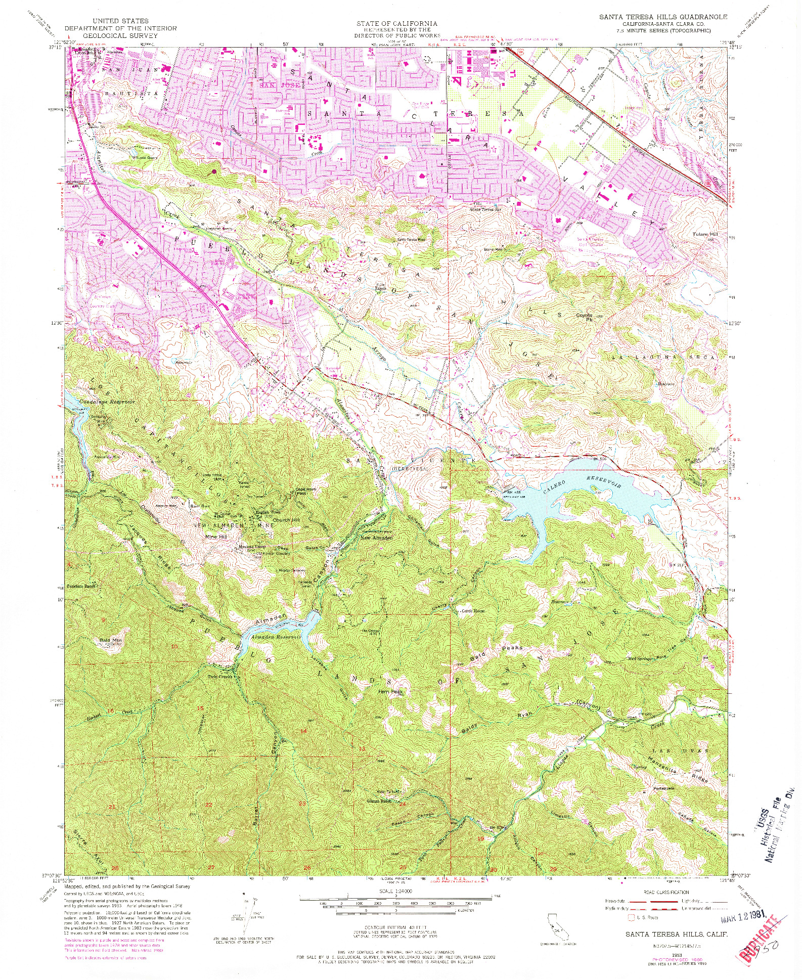 USGS 1:24000-SCALE QUADRANGLE FOR SANTA TERESA HILLS, CA 1953