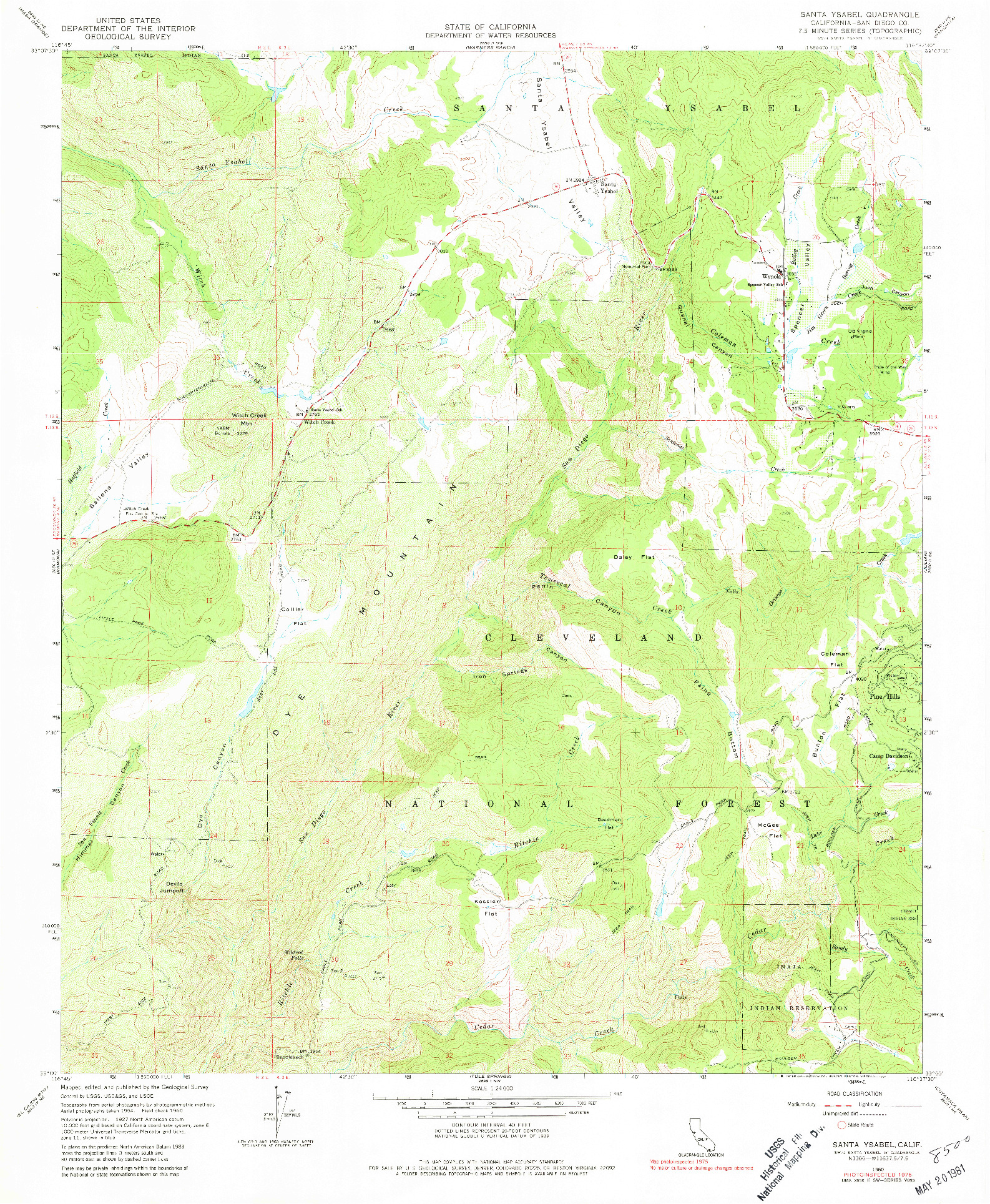 USGS 1:24000-SCALE QUADRANGLE FOR SANTA YSABEL, CA 1960