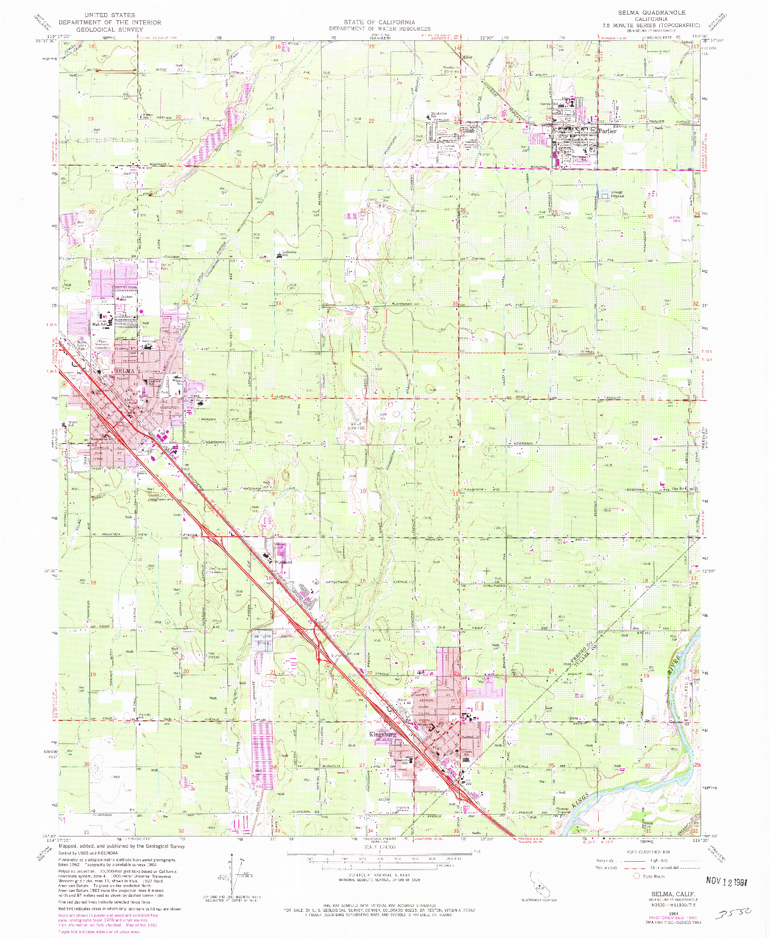 USGS 1:24000-SCALE QUADRANGLE FOR SELMA, CA 1964