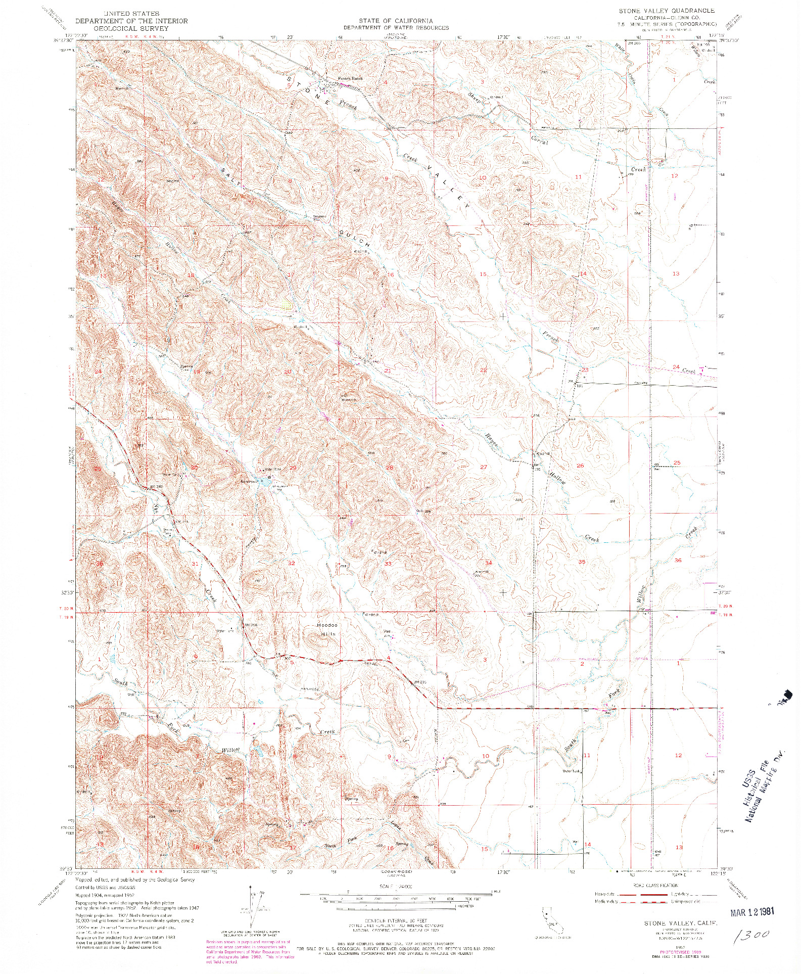 USGS 1:24000-SCALE QUADRANGLE FOR STONE VALLEY, CA 1952
