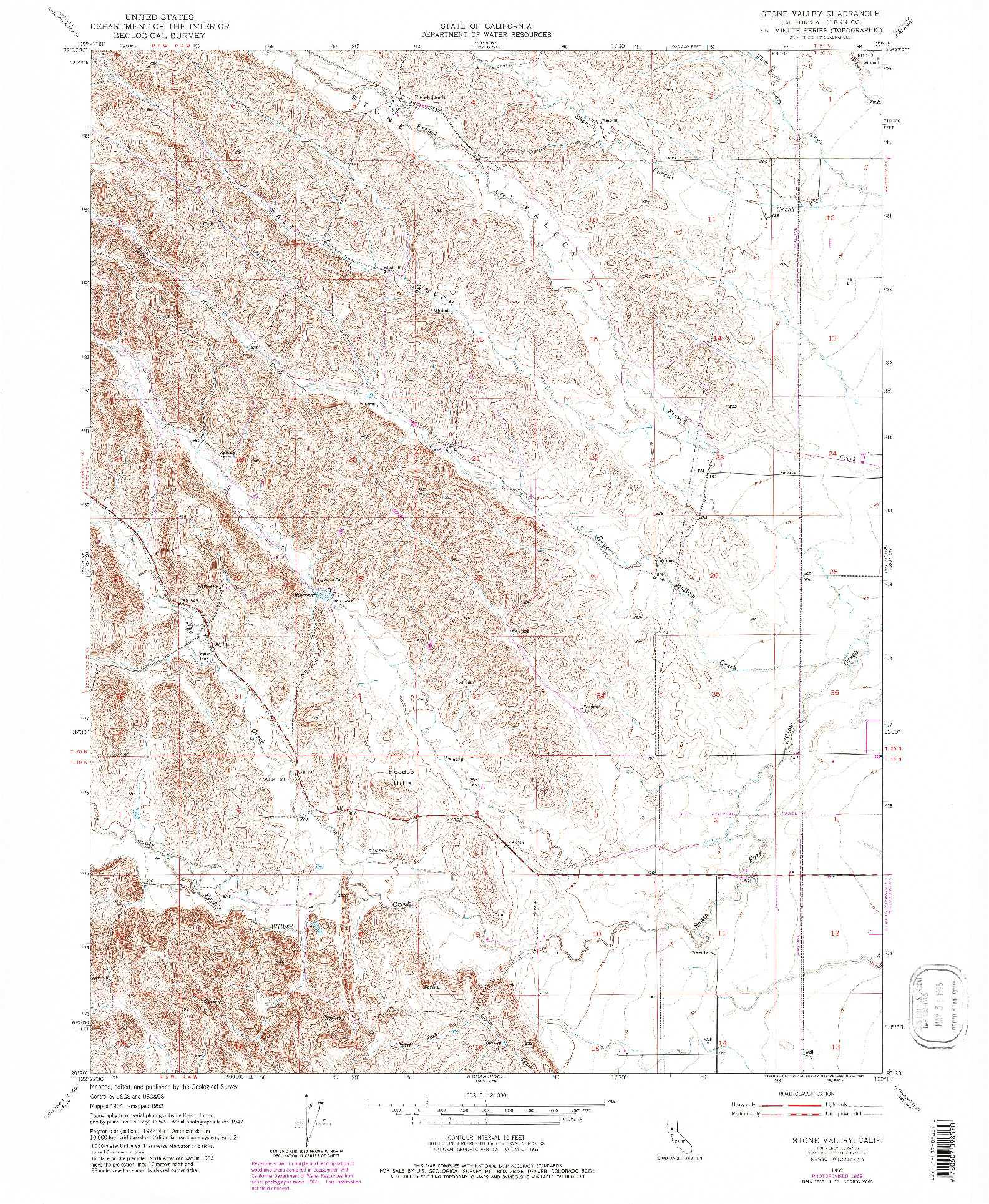 USGS 1:24000-SCALE QUADRANGLE FOR STONE VALLEY, CA 1952