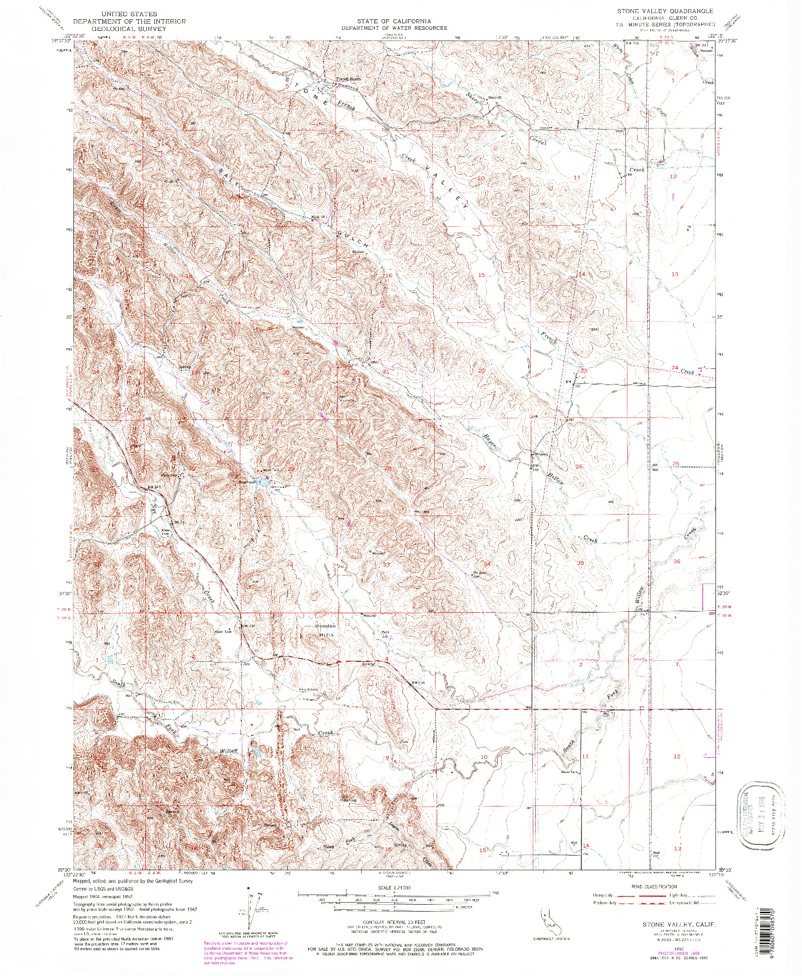 USGS 1:24000-SCALE QUADRANGLE FOR STONE VALLEY, CA 1952
