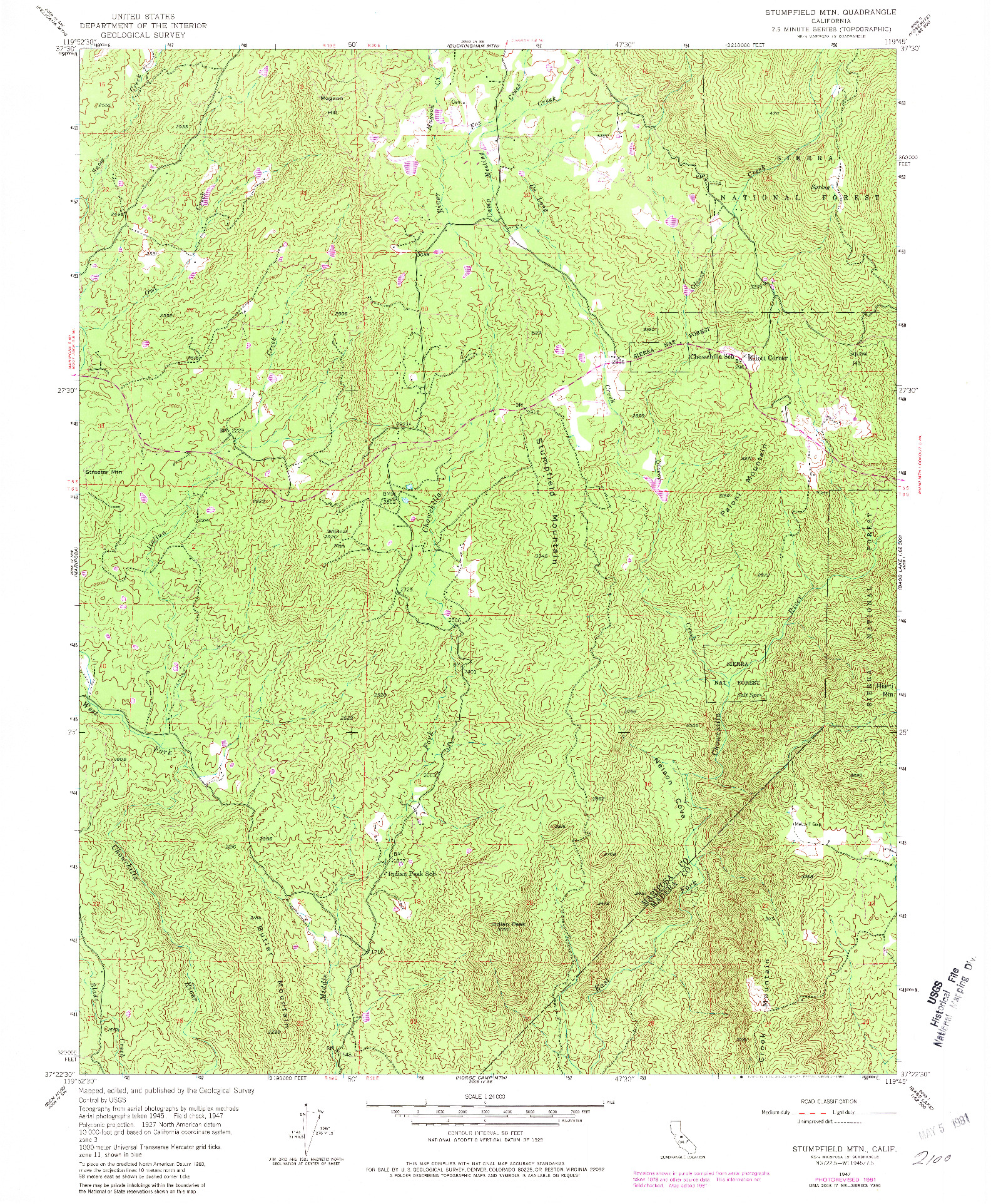 USGS 1:24000-SCALE QUADRANGLE FOR STUMPFIELD MTN., CA 1947
