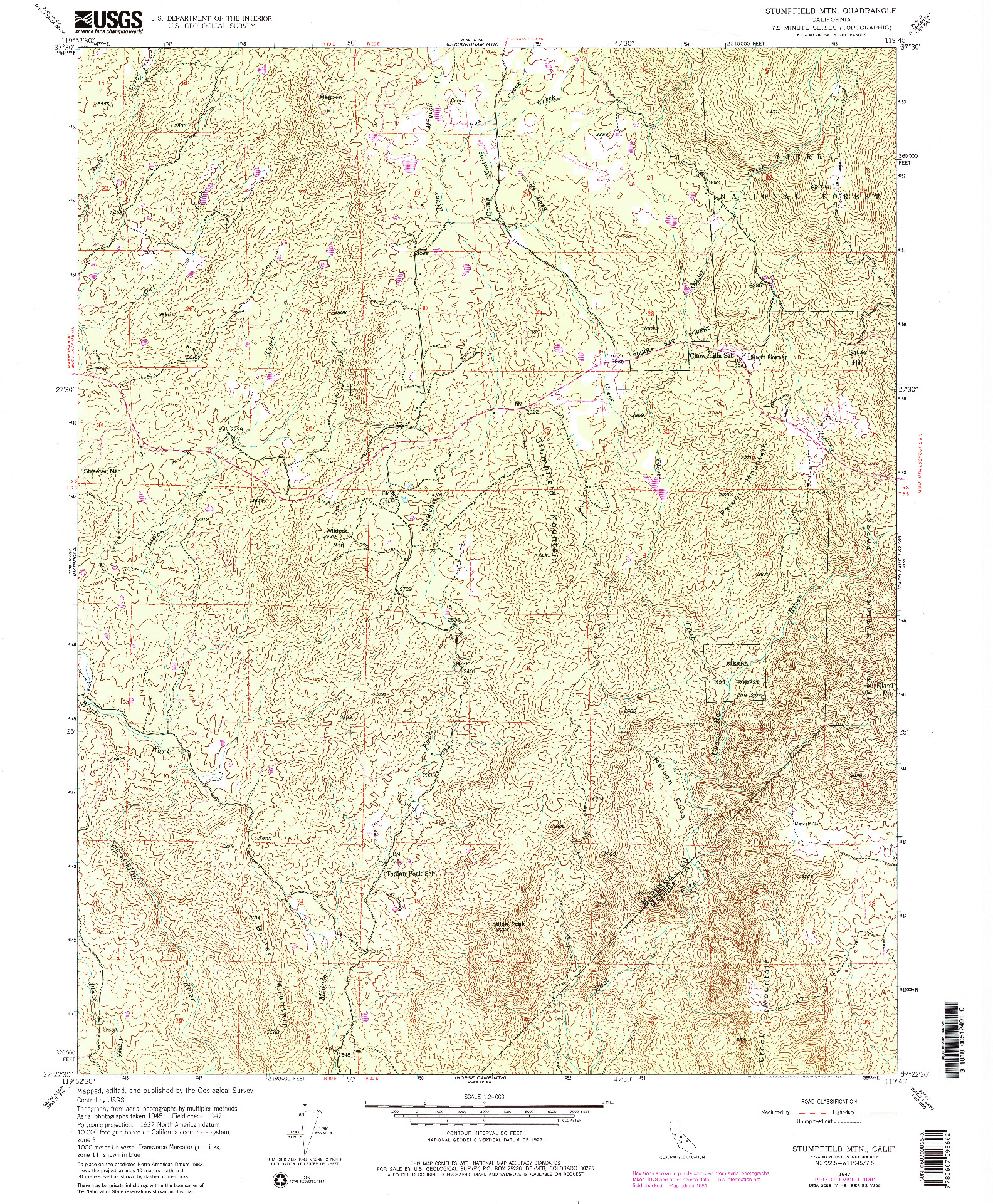 USGS 1:24000-SCALE QUADRANGLE FOR STUMPFIELD MTN., CA 1947