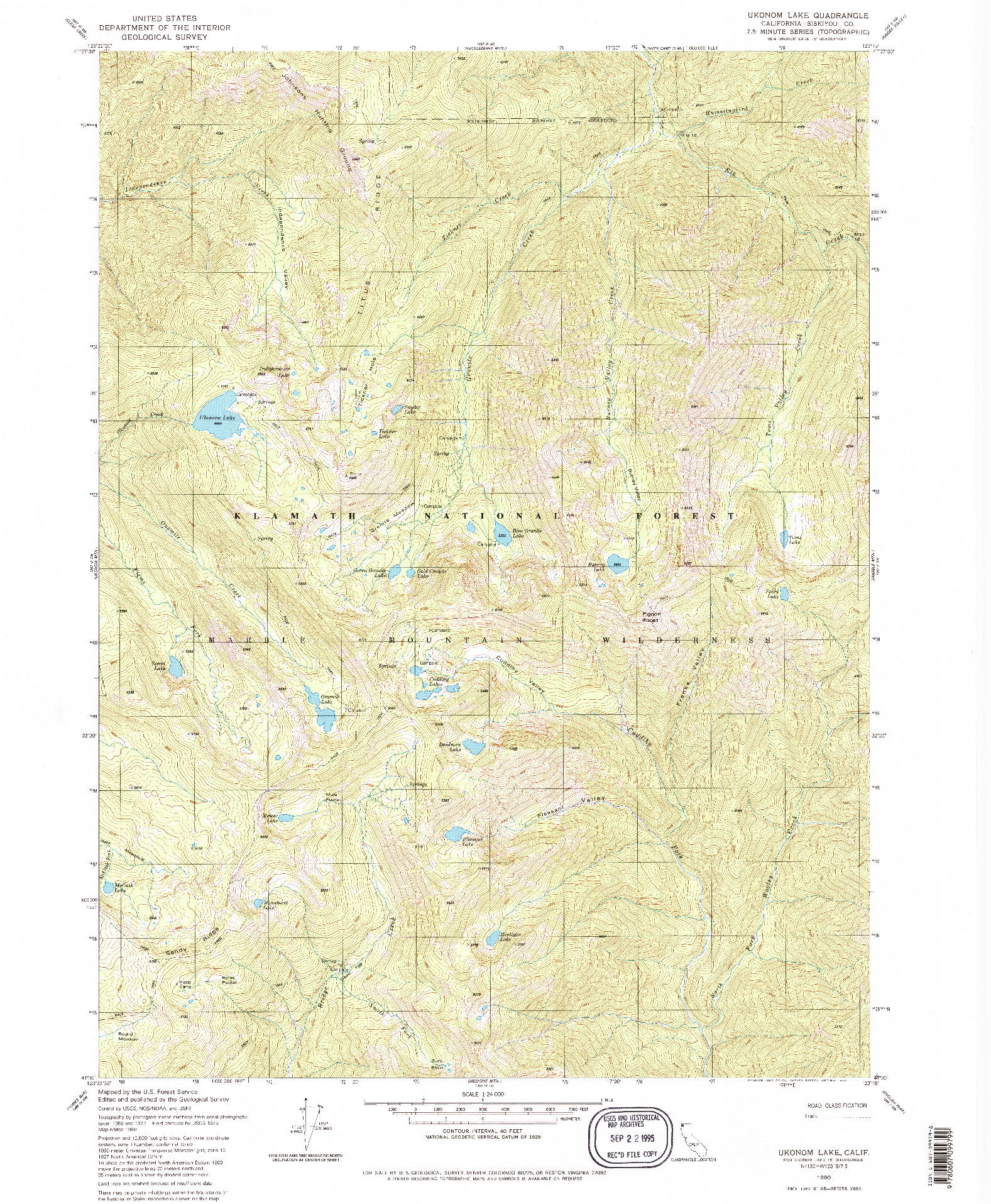 USGS 1:24000-SCALE QUADRANGLE FOR UKONOM LAKE, CA 1980