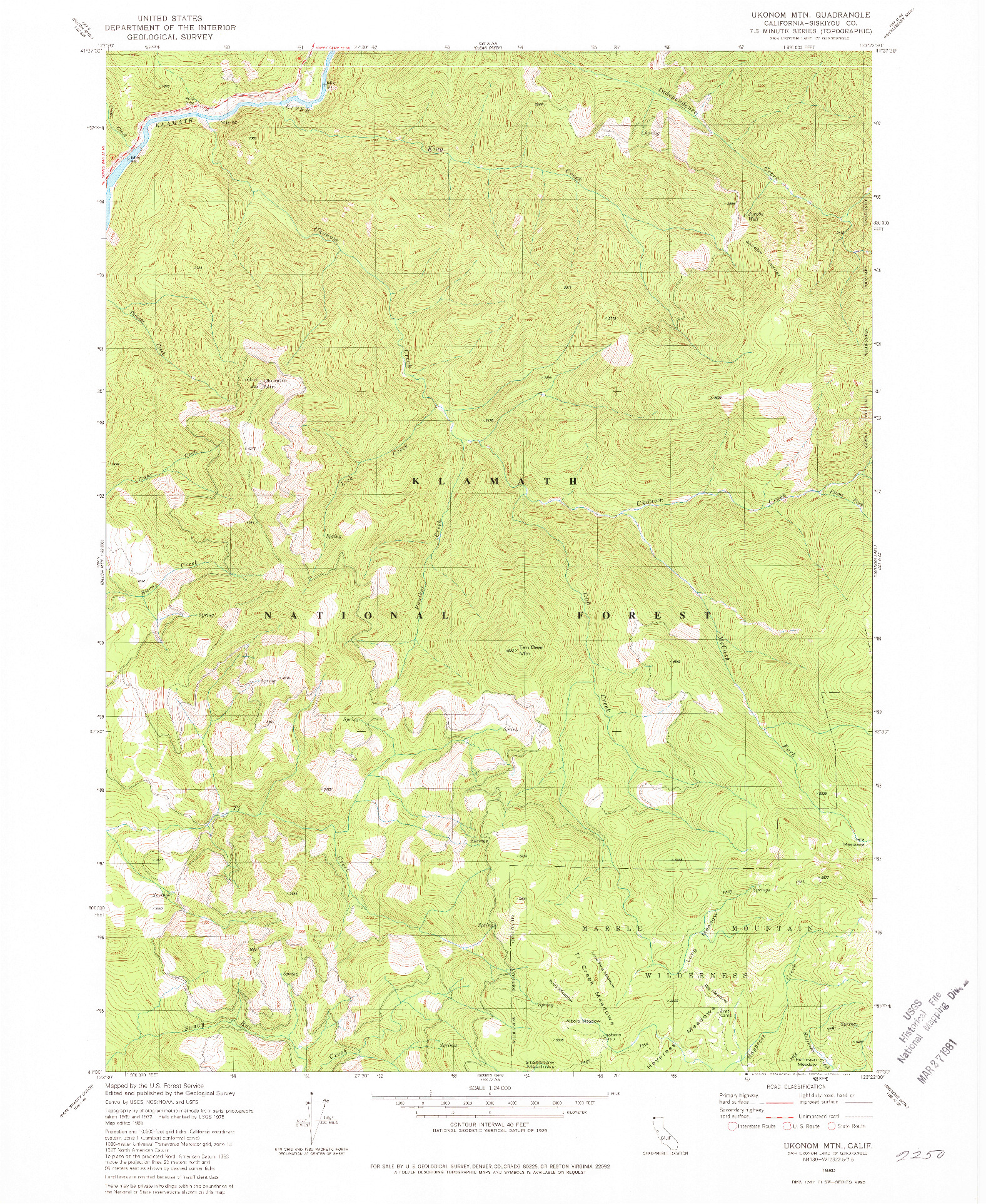 USGS 1:24000-SCALE QUADRANGLE FOR UKONOM MOUNTAIN, CA 1980