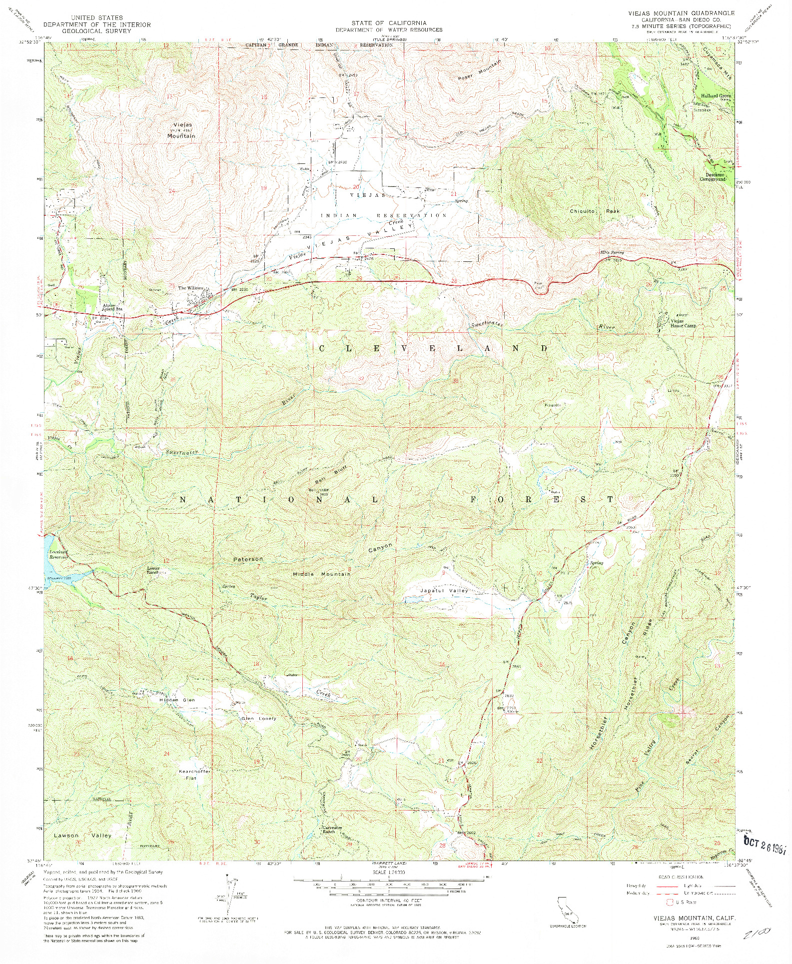 USGS 1:24000-SCALE QUADRANGLE FOR VIEJAS MOUNTAIN, CA 1960