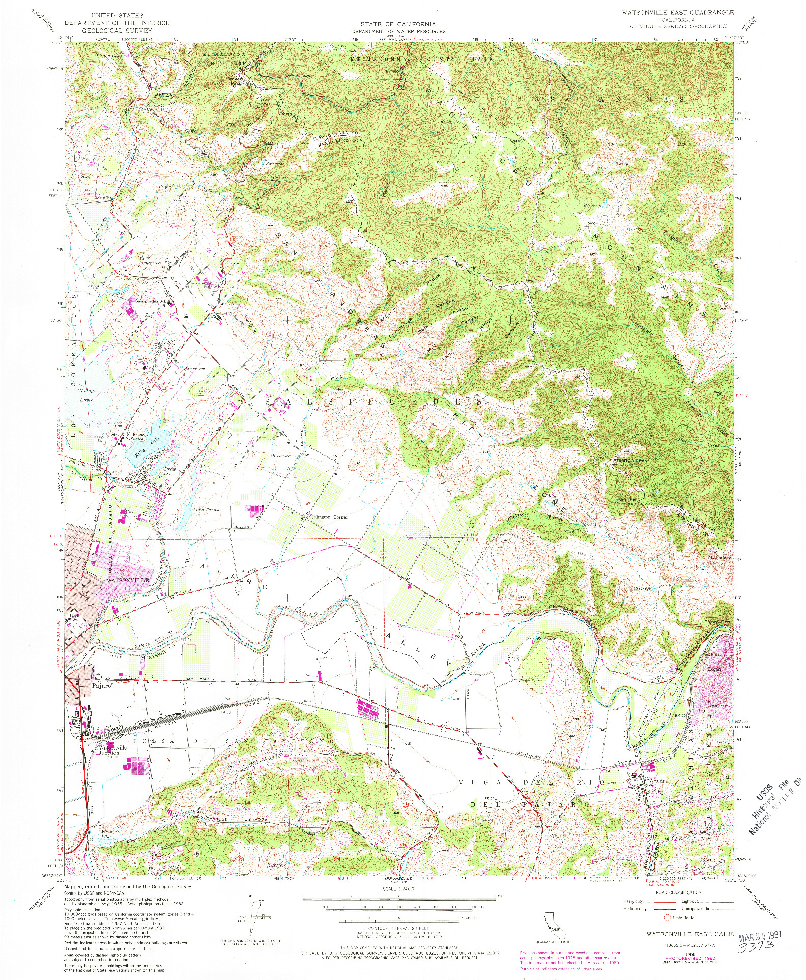 USGS 1:24000-SCALE QUADRANGLE FOR WATSONVILLE EAST, CA 1955