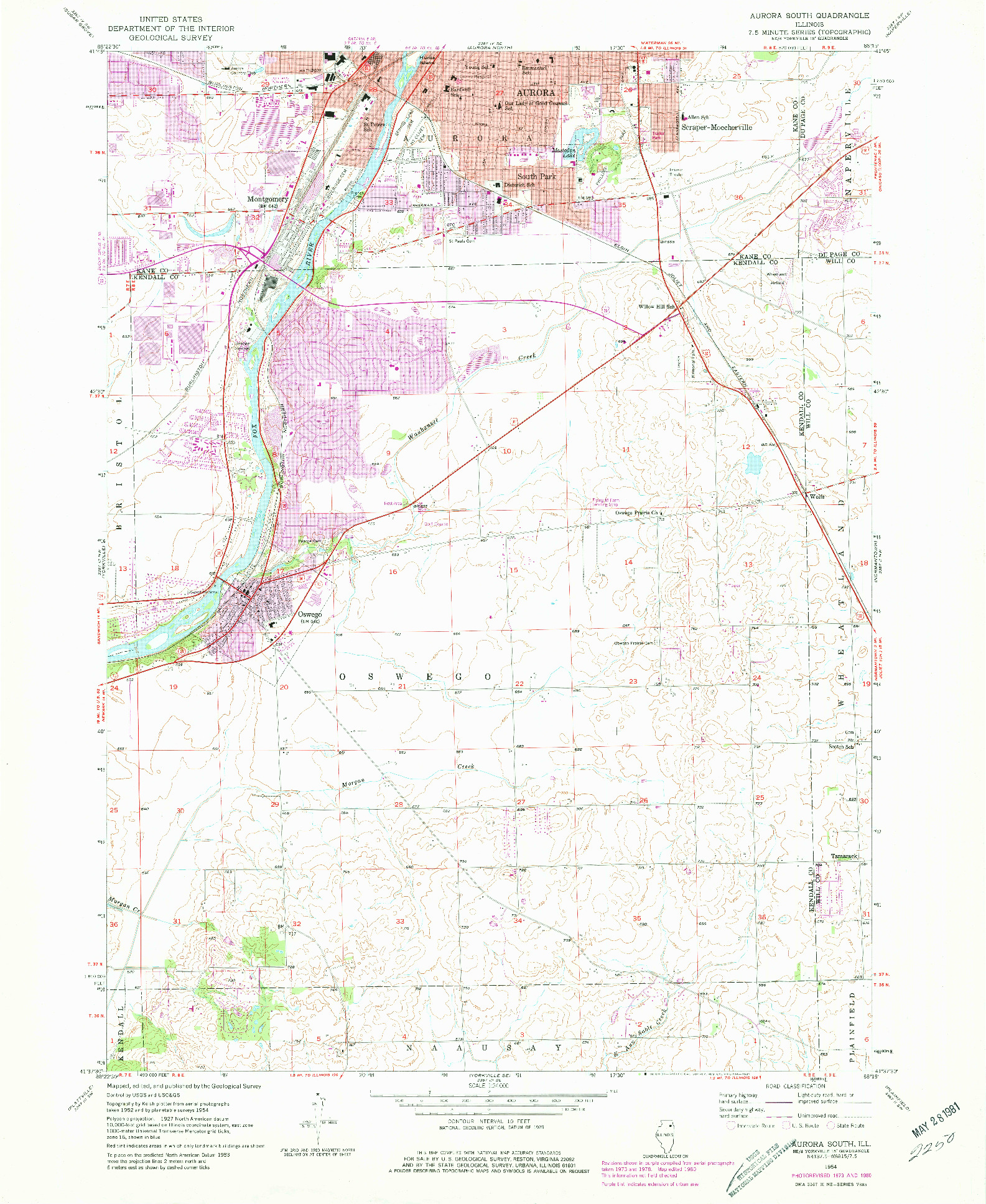 USGS 1:24000-SCALE QUADRANGLE FOR AURORA SOUTH, IL 1954