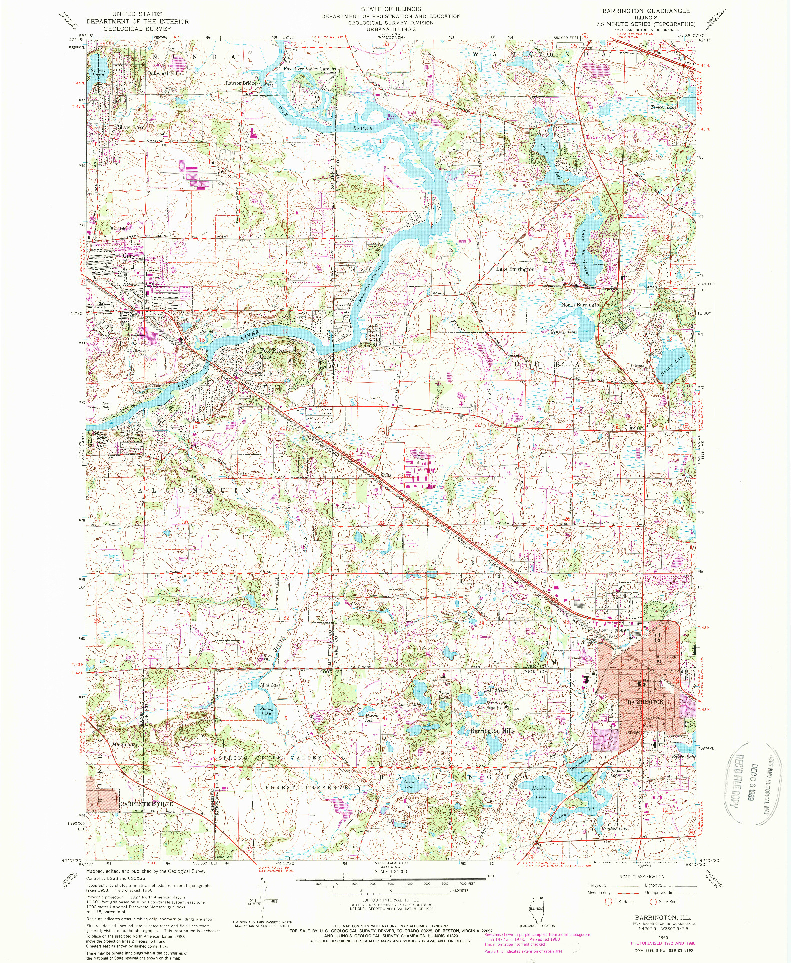 USGS 1:24000-SCALE QUADRANGLE FOR BARRINGTON, IL 1960