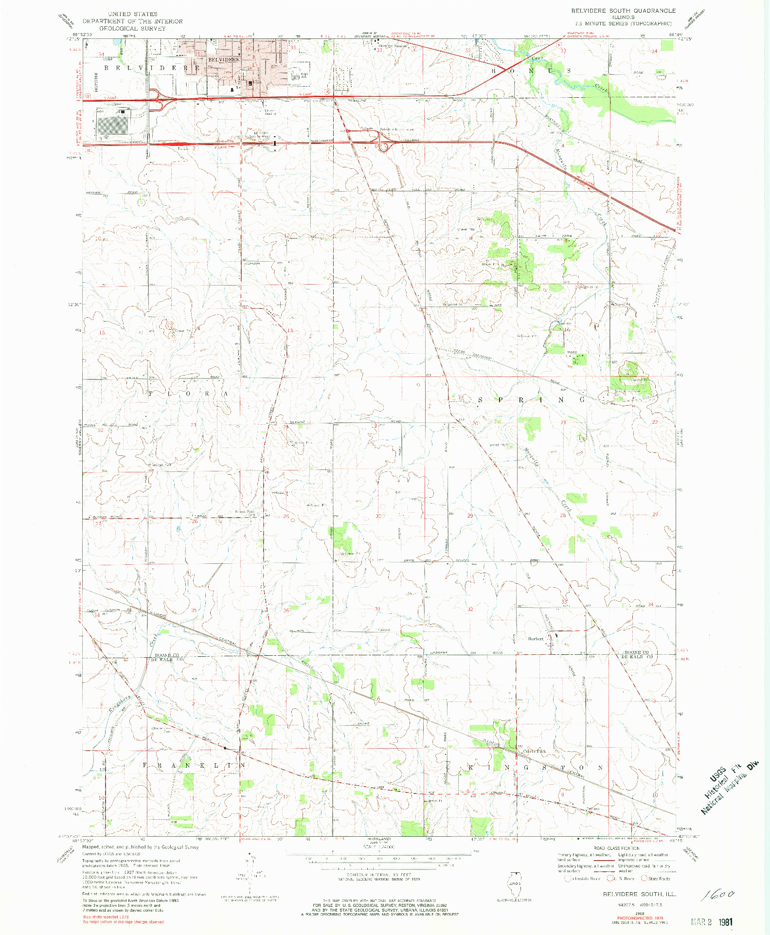 USGS 1:24000-SCALE QUADRANGLE FOR BELVIDERE SOUTH, IL 1968