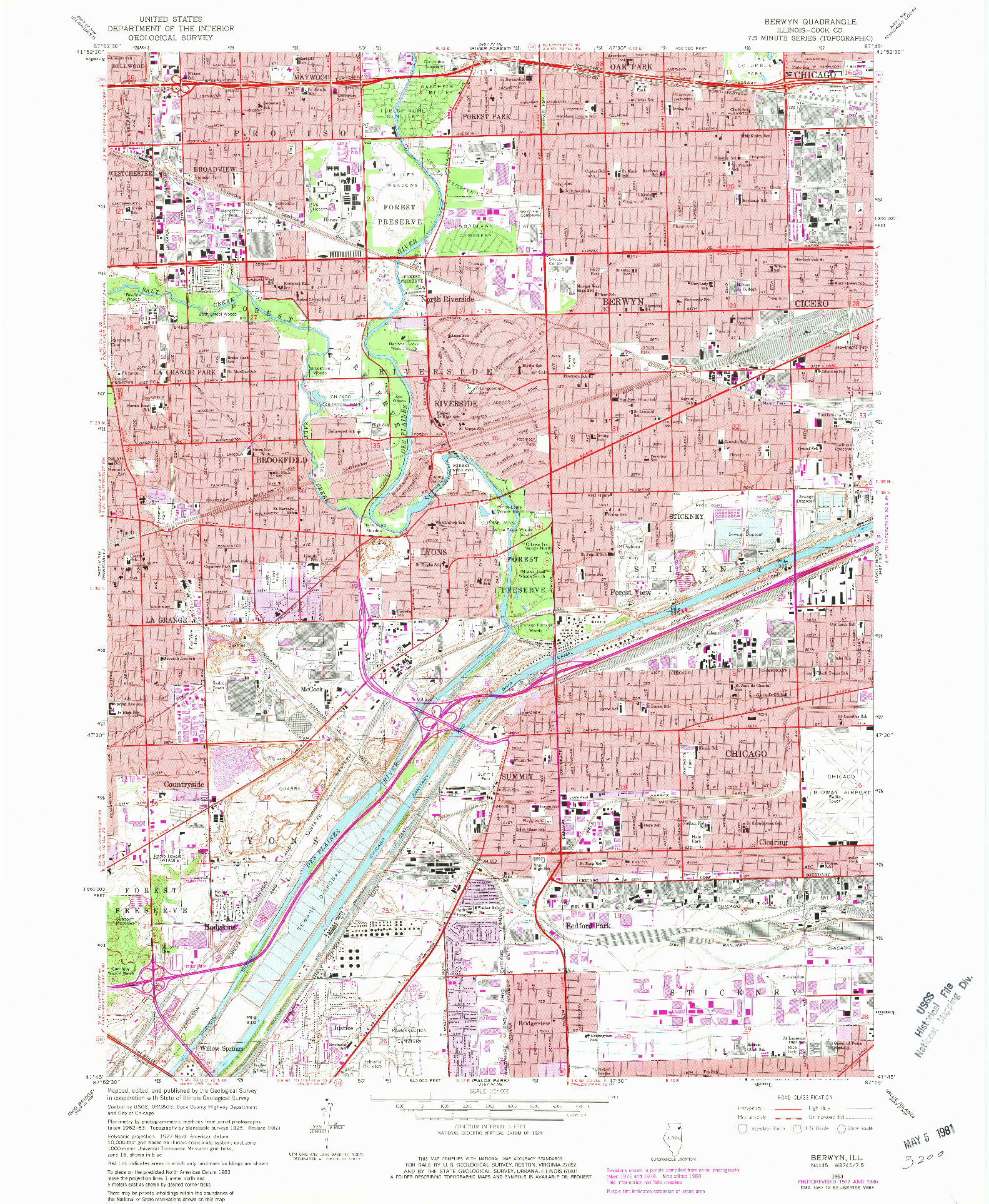 USGS 1:24000-SCALE QUADRANGLE FOR BERWYN, IL 1963