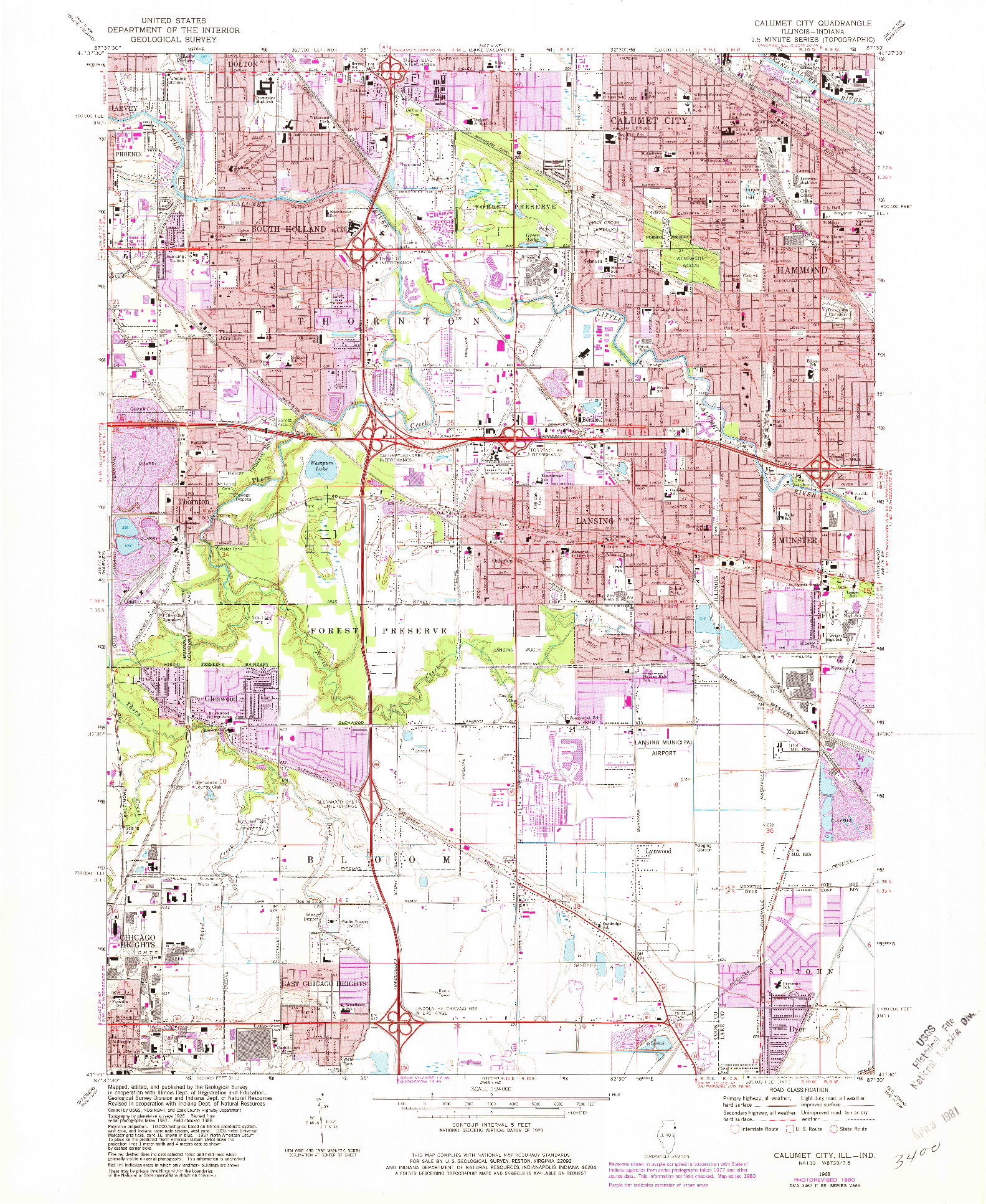 USGS 1:24000-SCALE QUADRANGLE FOR CALUMET CITY, IL 1968