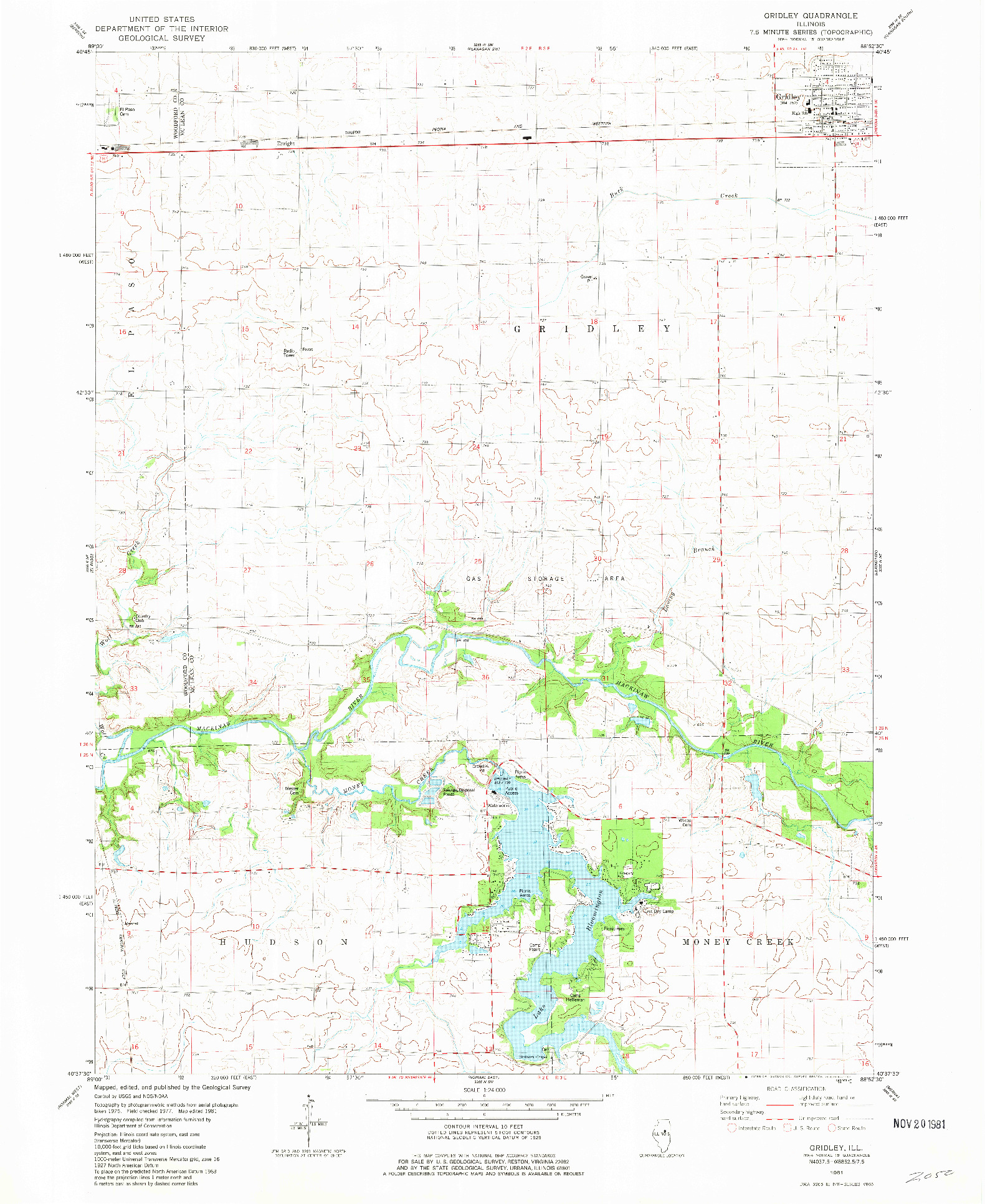 USGS 1:24000-SCALE QUADRANGLE FOR GRIDLEY, IL 1981