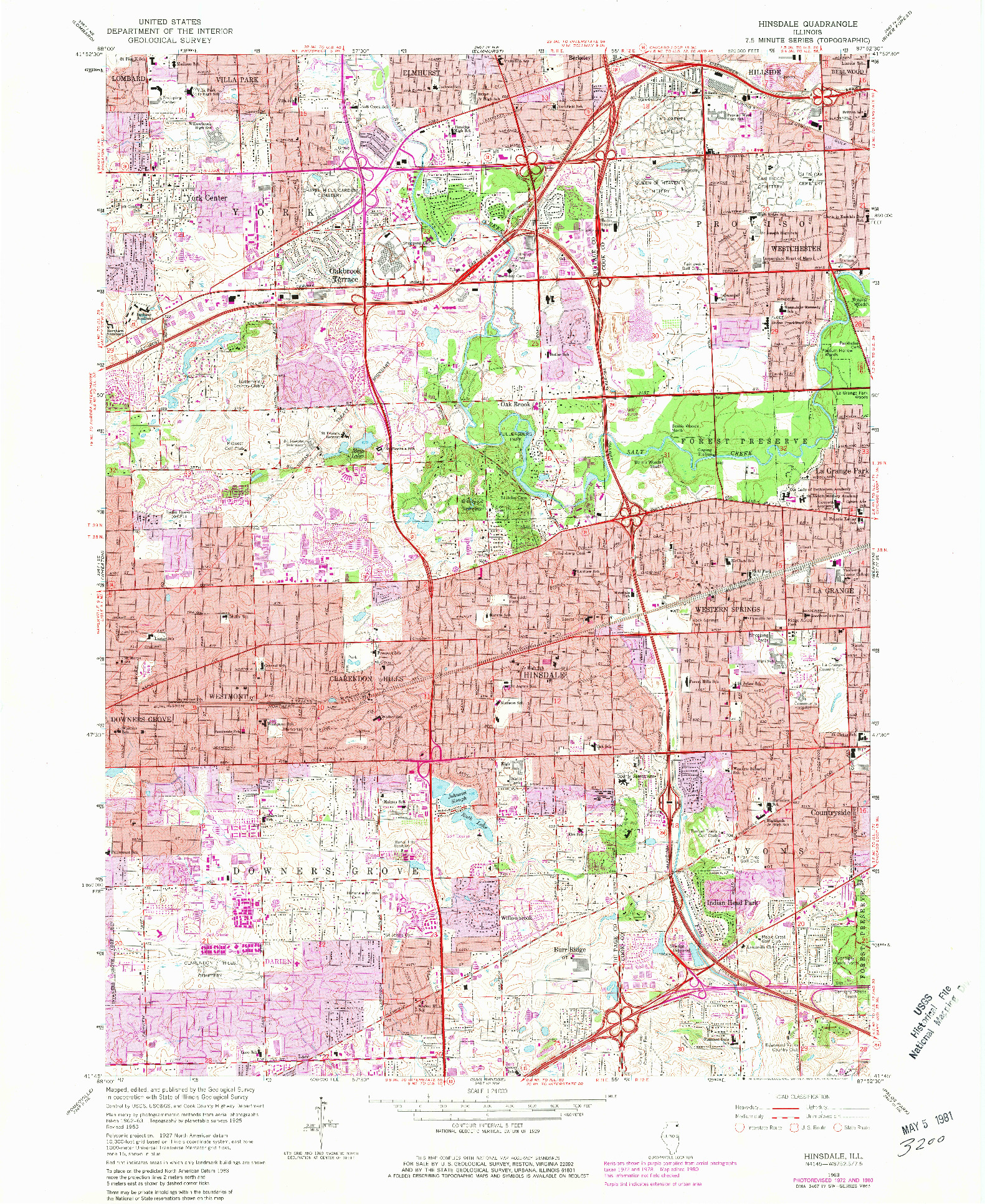 USGS 1:24000-SCALE QUADRANGLE FOR HINSDALE, IL 1963